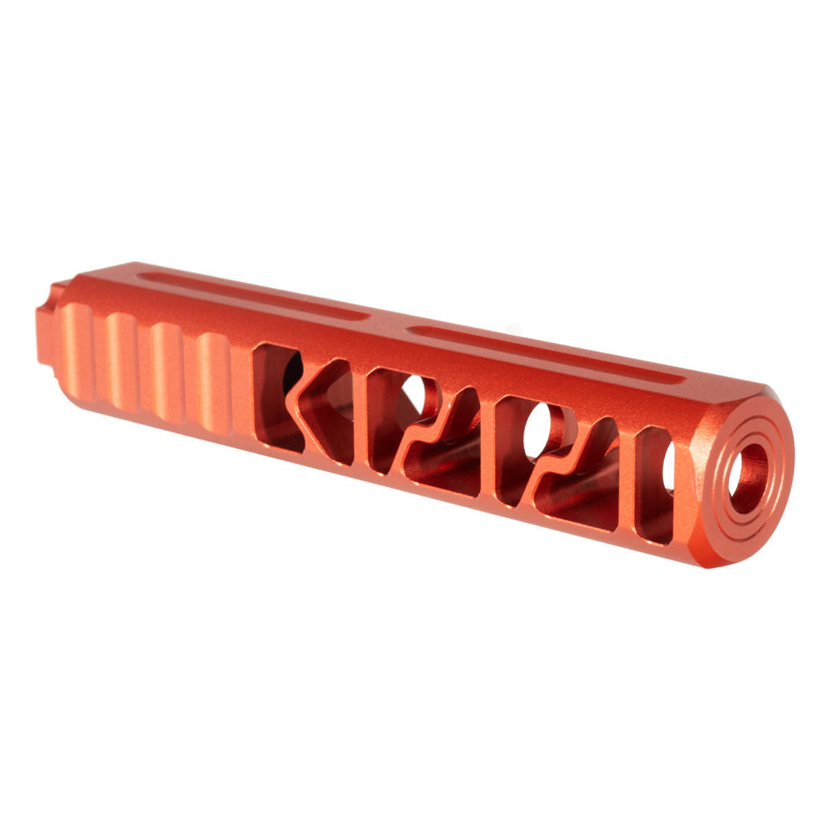  Extra Long Muzzle Break, Red, Design 2 (Brake continues halfway through muzzle)