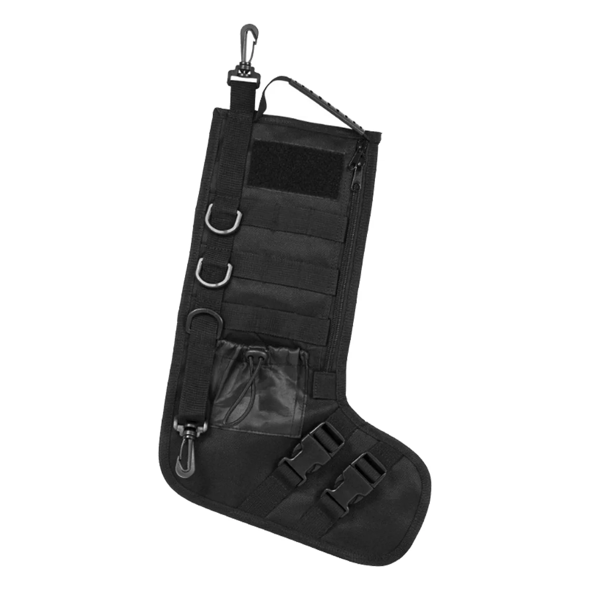 Black Tactical Stocking with Carry Handle, MOLLE Webbing, Zippered Storage & Utility Pouch