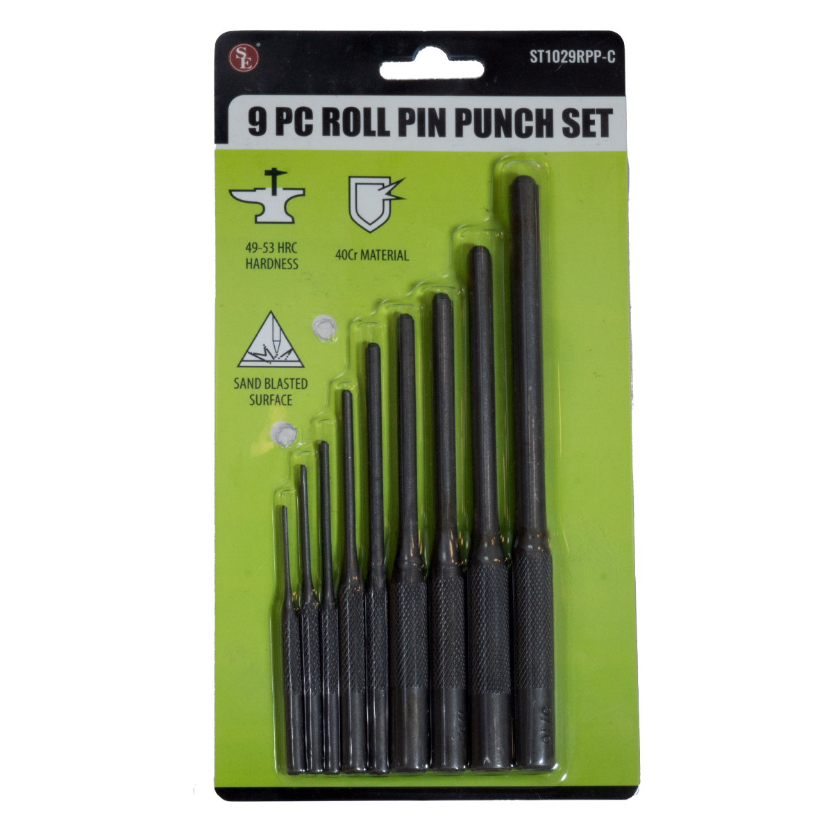  9 Pc Roll Pin Punch High Carbon Steel Set Size 1/16