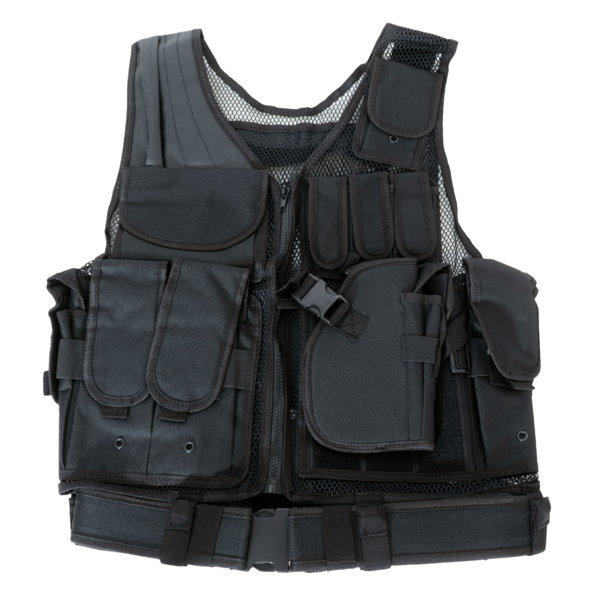 BLACK MULTIFUNCTIONAL TACTICAL VEST RIGHT SHOULDER PADDED