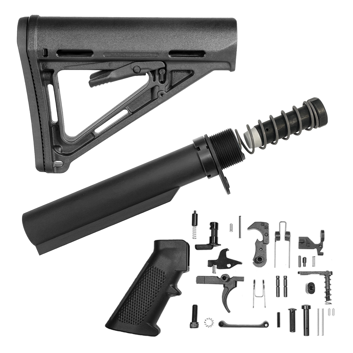Finish Your Lower Kit (LR-308/DPMS): MOE Mil-Spec Collapsible Buttstock + Carbine Buffer Tube Kit + .308 Complete Lower Parts Kit