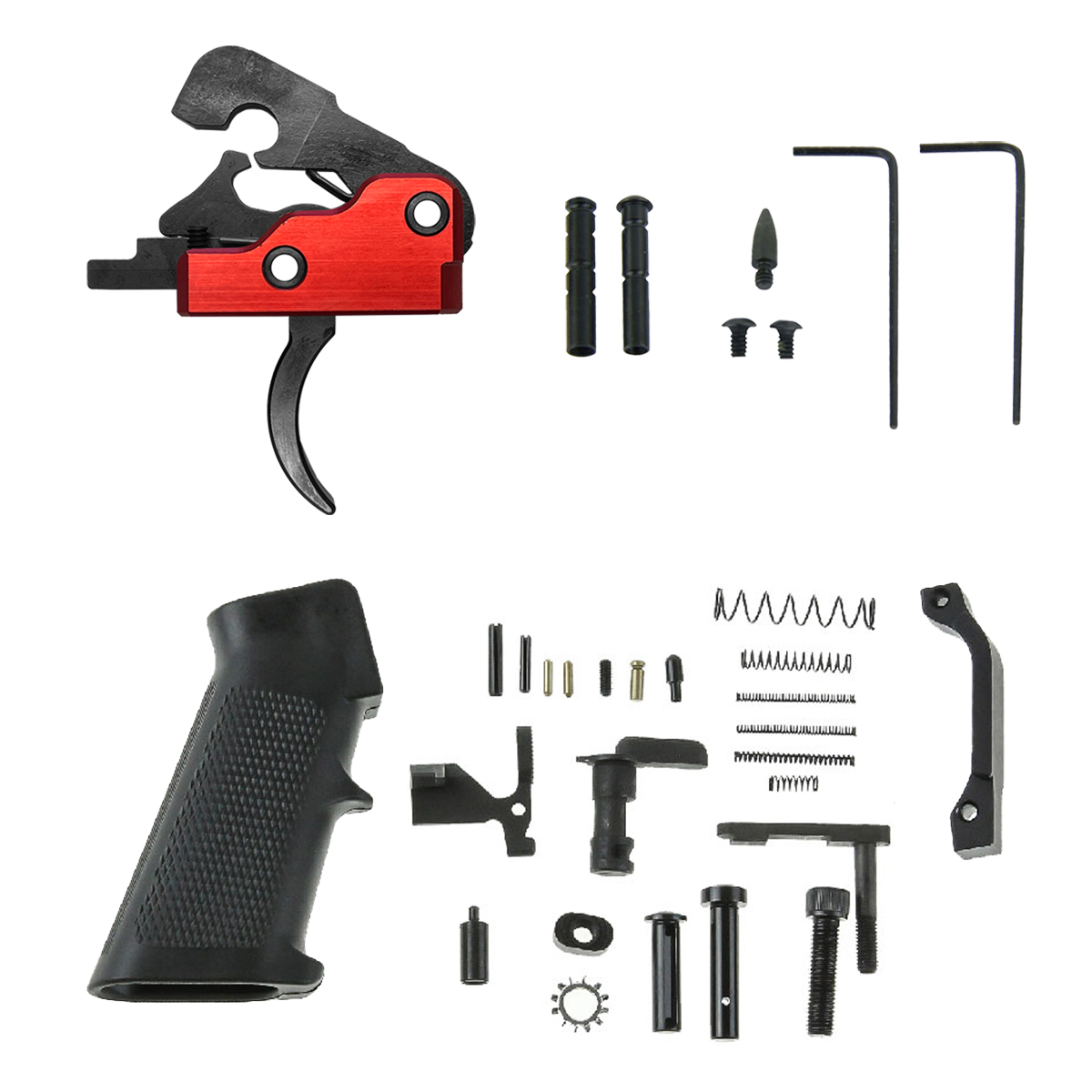 Trigger Upgrade Kit: Wasatch 3 lb Drop In Ultra Match Trigger + AR-15 Lite Lower Parts Kit + Anti-Walk Pin Set