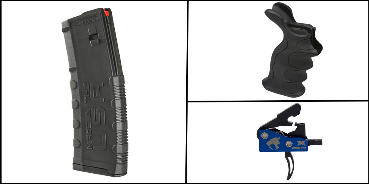  Magazine Bundle: Amend 2 Magazine AR-15 30Rd Black + Anti-Slip Textured Ergonomic Sniper Pistol Grip - USA Made + James Madison Tactical Saber Single Stage Drop-in Trigger