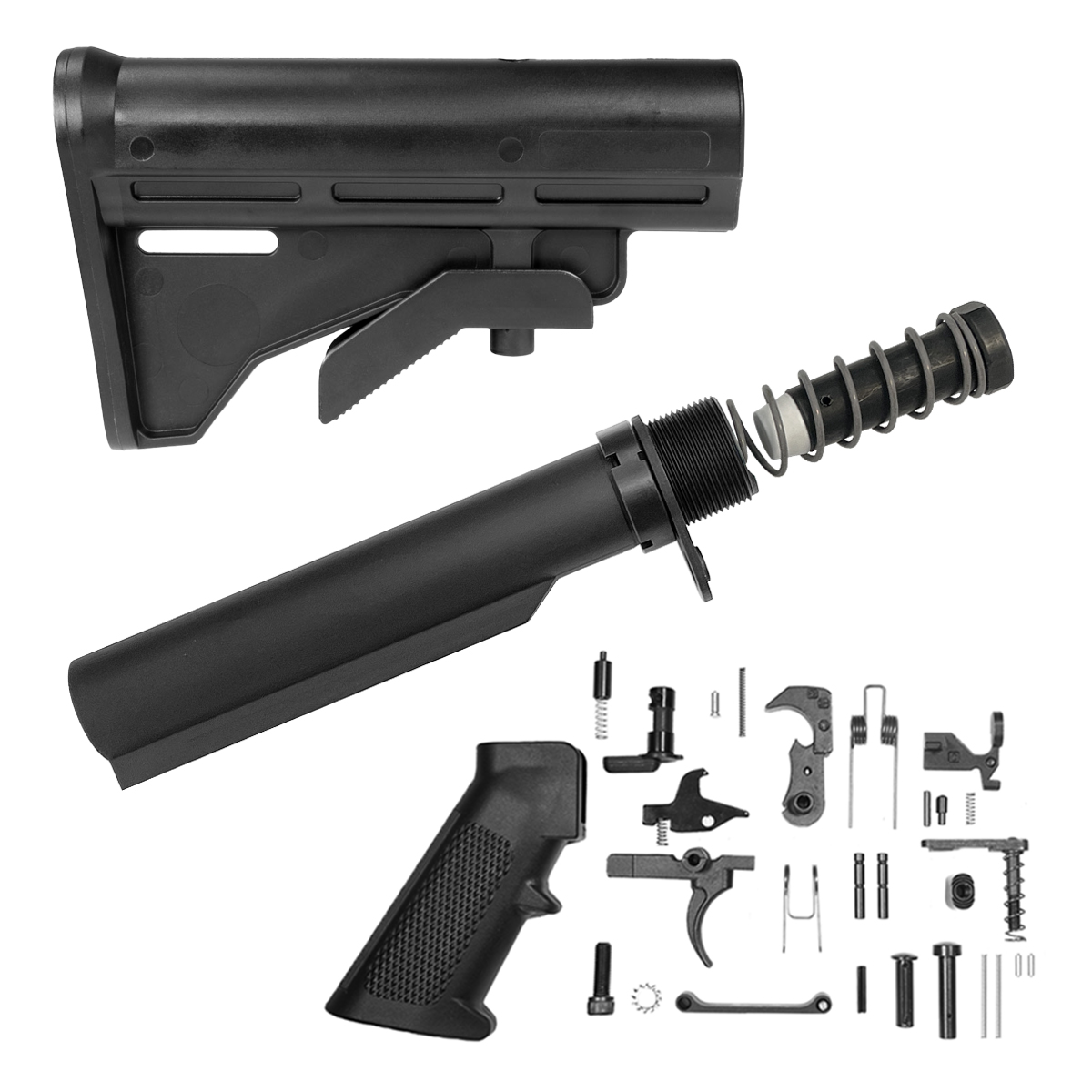 Finish Your Lower Kit (LR-308/DPMS): M4 Style Buttstock + Carbine Buffer Tube Kit + .308 Complete Lower Parts Kit