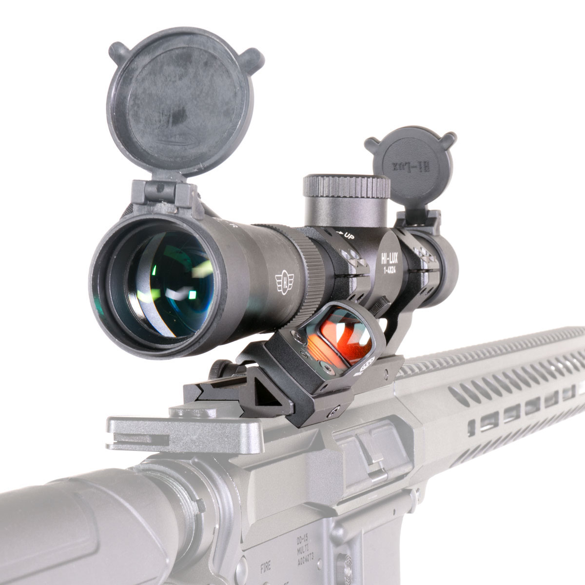 Range Loadout: CMR4 1-4X24 LPVO Rifle Scope + Single Piece Optic Mount + NcSTAR 45-Degree Off-Set Rail Mount + Compact Pistol Red Dot Sight
