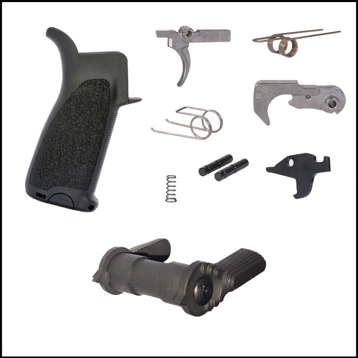 Lower Upgrade Kit: AR15 Single Stage Semi trigger  + Anderson Mfg Ambi Safety Selector  + BCM Gunfighter Black Mod 3 Grip 