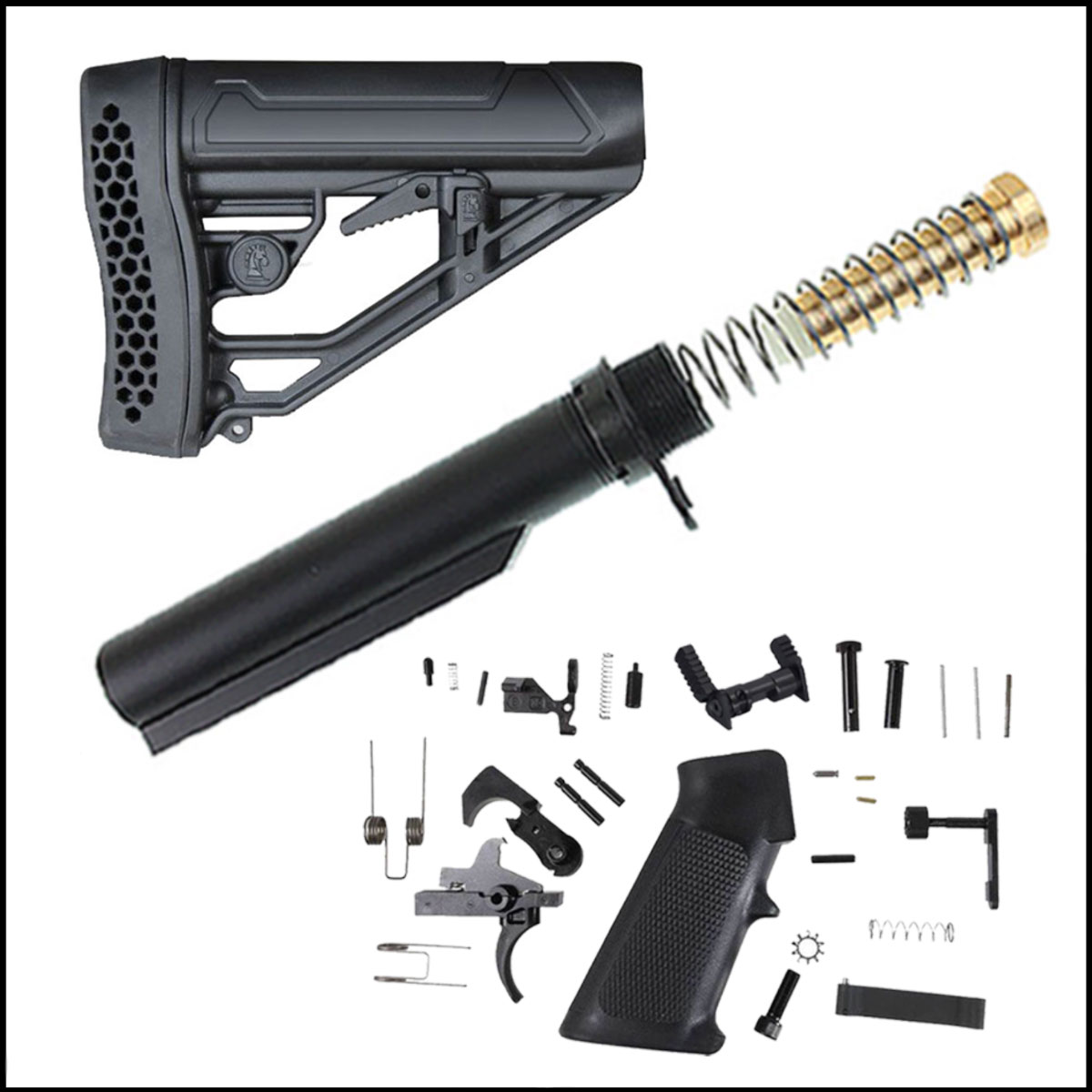 Finish Your Lower Kit: JE Machine AR15 LPK w/ Ambi Safety Selector  + Recoil Technologies Mil-Spec Buffer Kit + Adaptive Tactical AR-15 EX Performance Adjustable Stock
