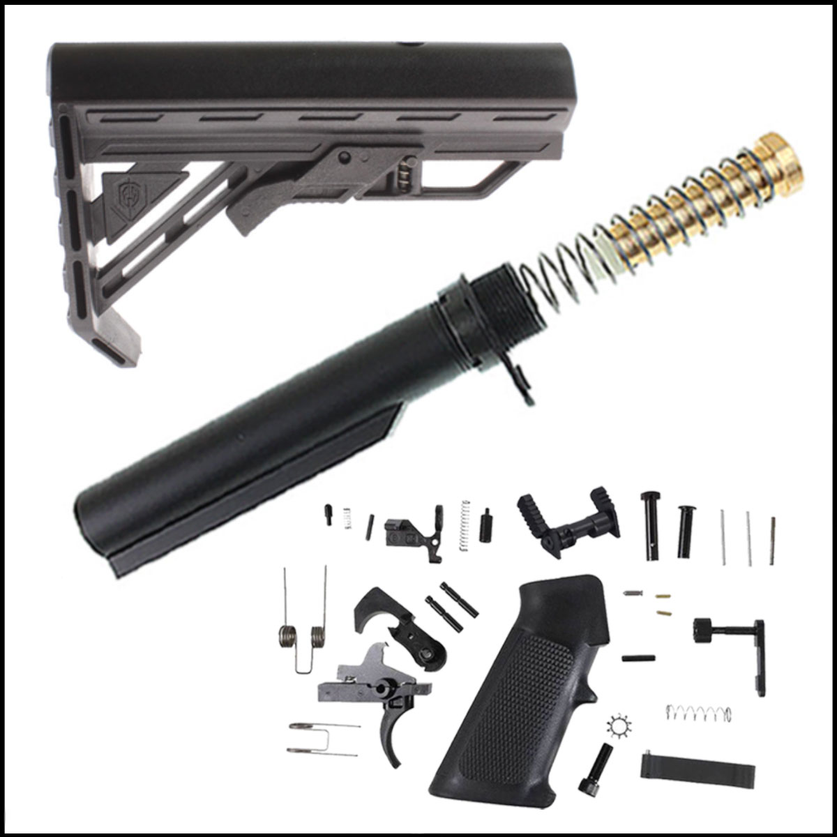 Finish Your Lower Kit: JE Machine AR15 LPK w/ Ambi Safety Selector  + Recoil Technologies Mil-Spec Buffer Kit + Davidson Defense AR-15 'Genesis' Stock