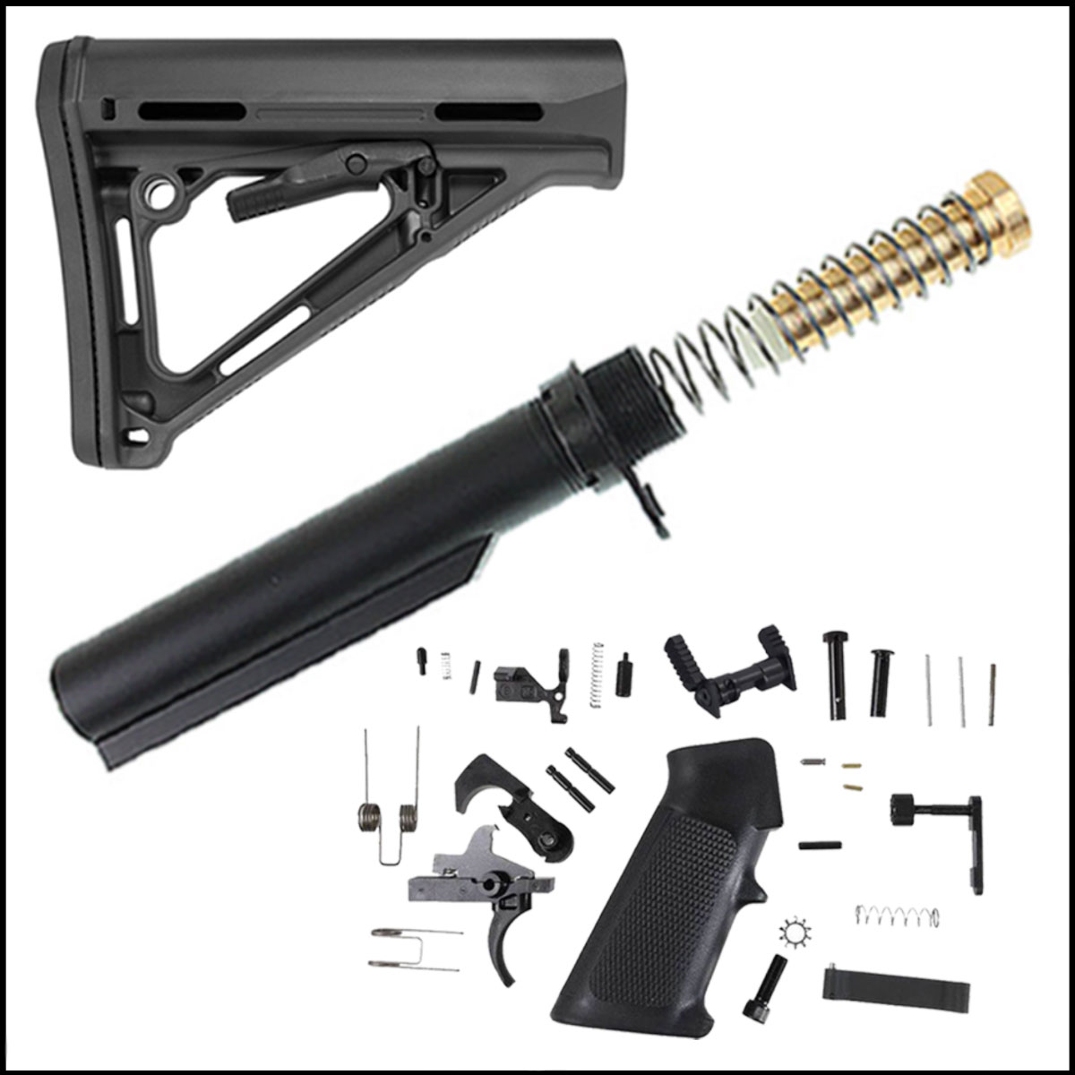 Finish Your Lower Kit: JE Machine AR15 Lower Parts Kit w/ Ambi Safety Selector  + Recoil Technologies Mil-Spec Buffer Kit + Gauntlet Arms AR-15 