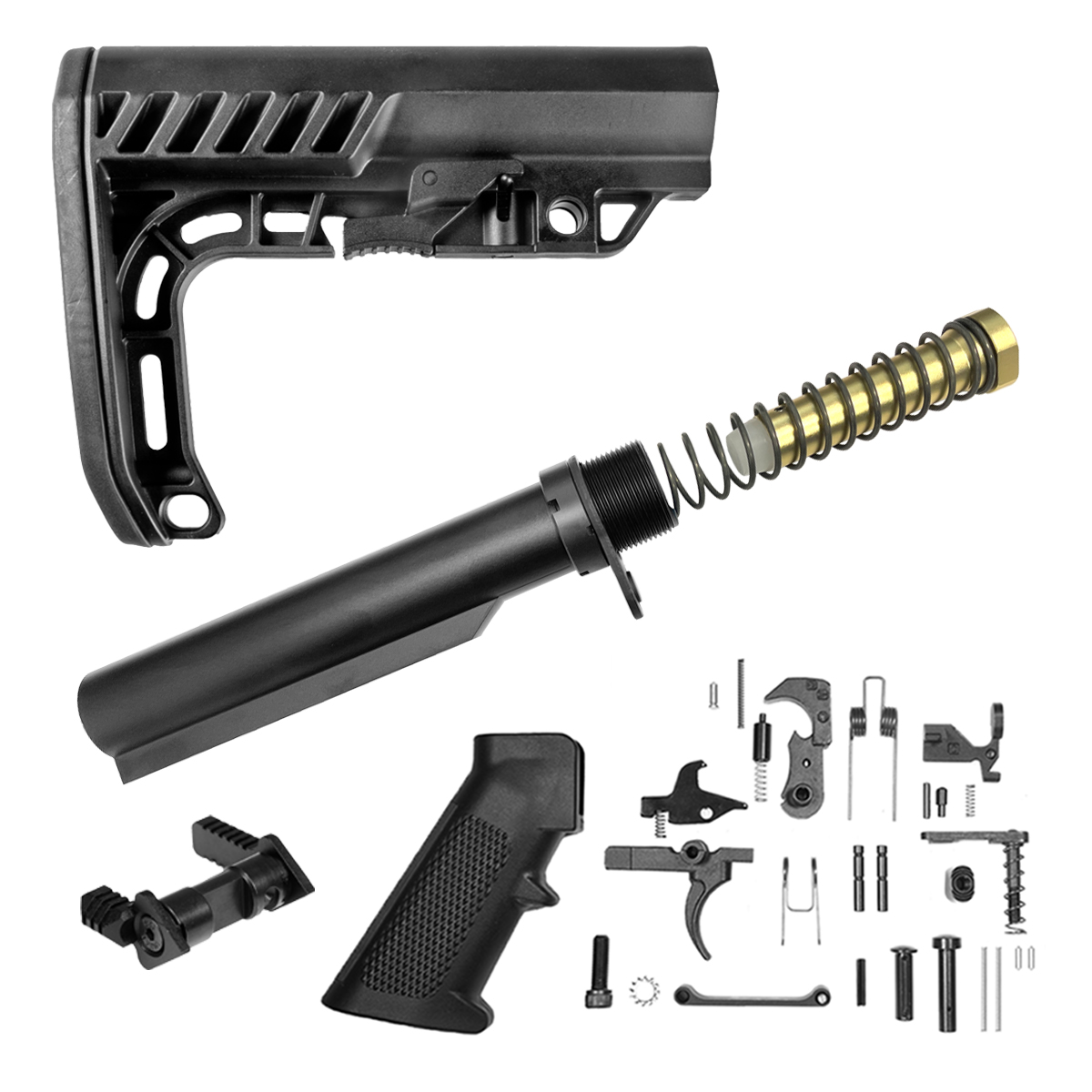 Finish Your Lower Kit (Carbine): Ambidextrous Safety Selector + Special Operations Stock + AR-15 Carbine Buffer Tube Kit + Complete Lower Parts Kit