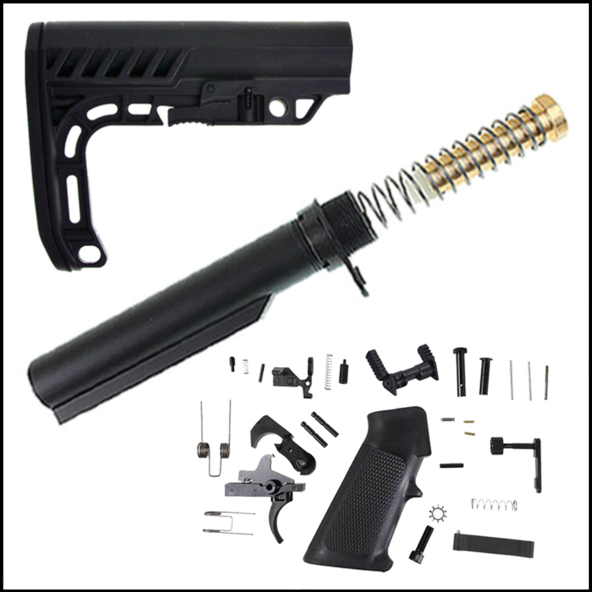 Finish Your Lower Kit: JE Machine AR15 LPK w/ Ambi Safety Selector  + Recoil Technologies Mil-Spec Buffer Kit + Gauntlet Arms Minimalist AR-15 Stock