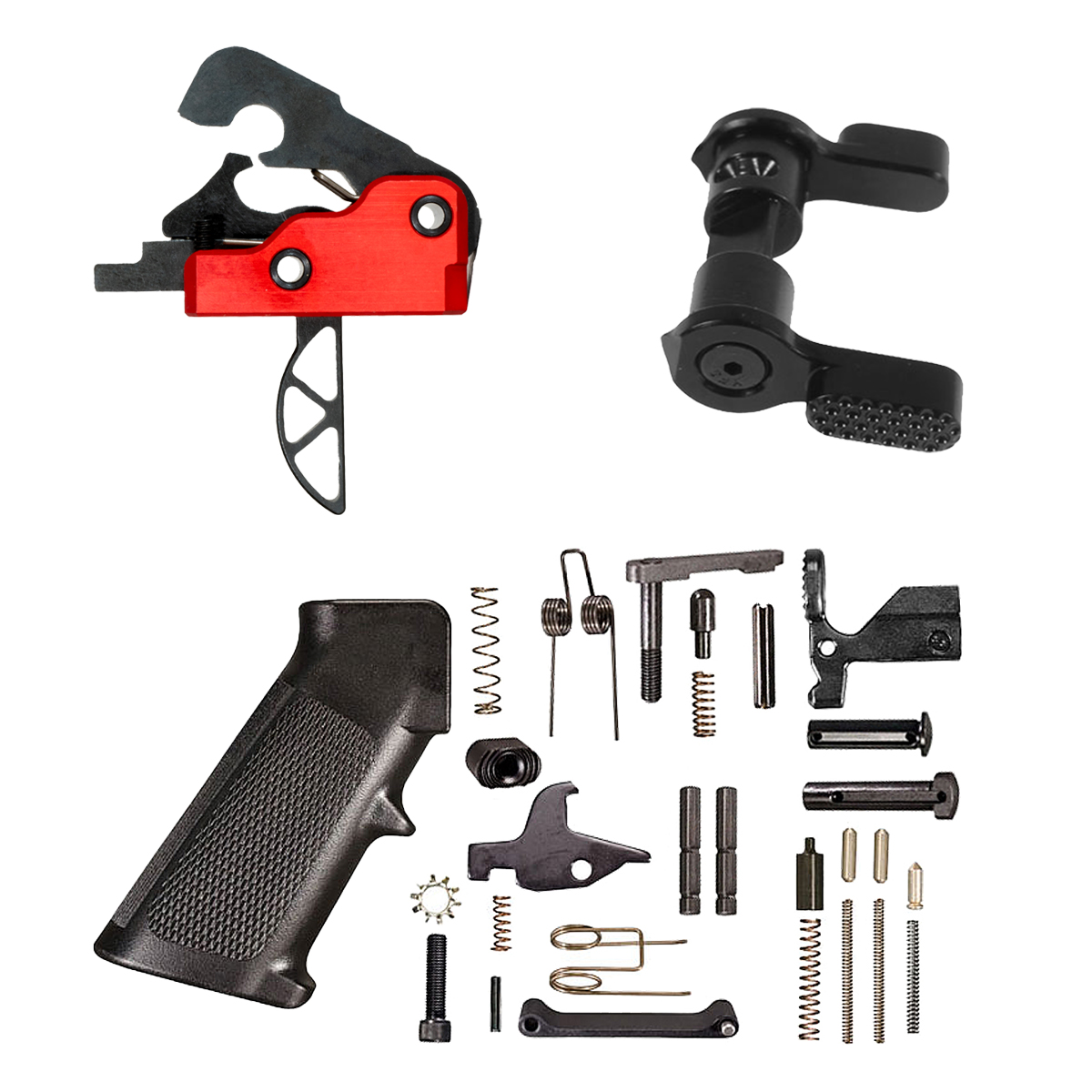 Trigger Upgrade Kit: Sierra 3 lb Drop In Ultra Match Skeletonized Trigger + AR-15 Lite Lower Parts Kit + Ambidextrous Safety Selector