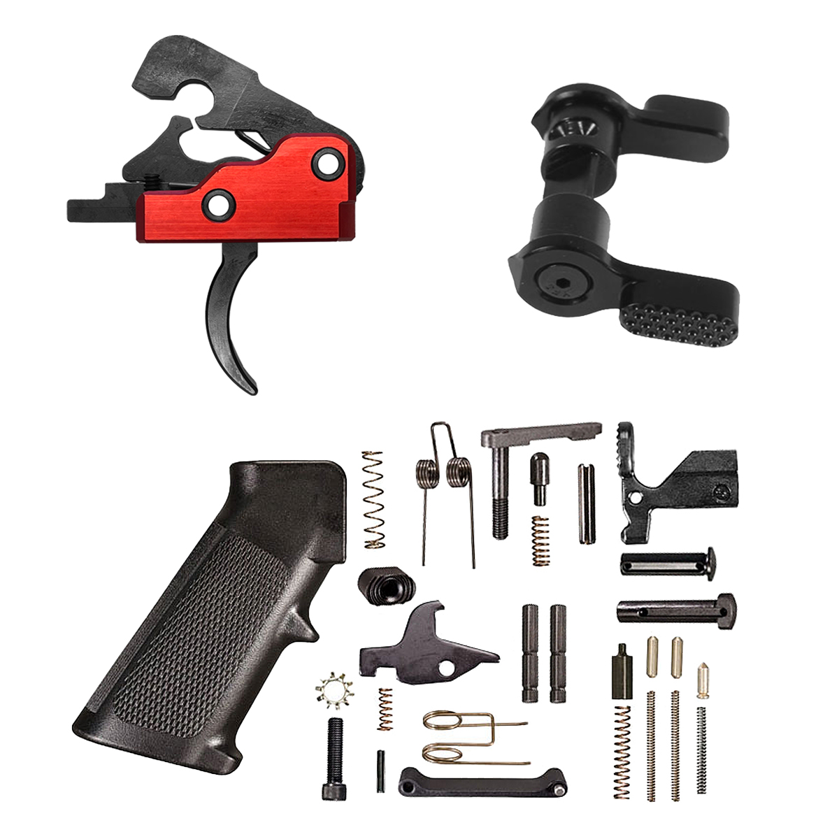 Trigger Upgrade Kit: Wasatch 3 lb Drop In Ultra Match Trigger + AR-15 Lite Lower Parts Kit + Ambidextrous Safety Selector