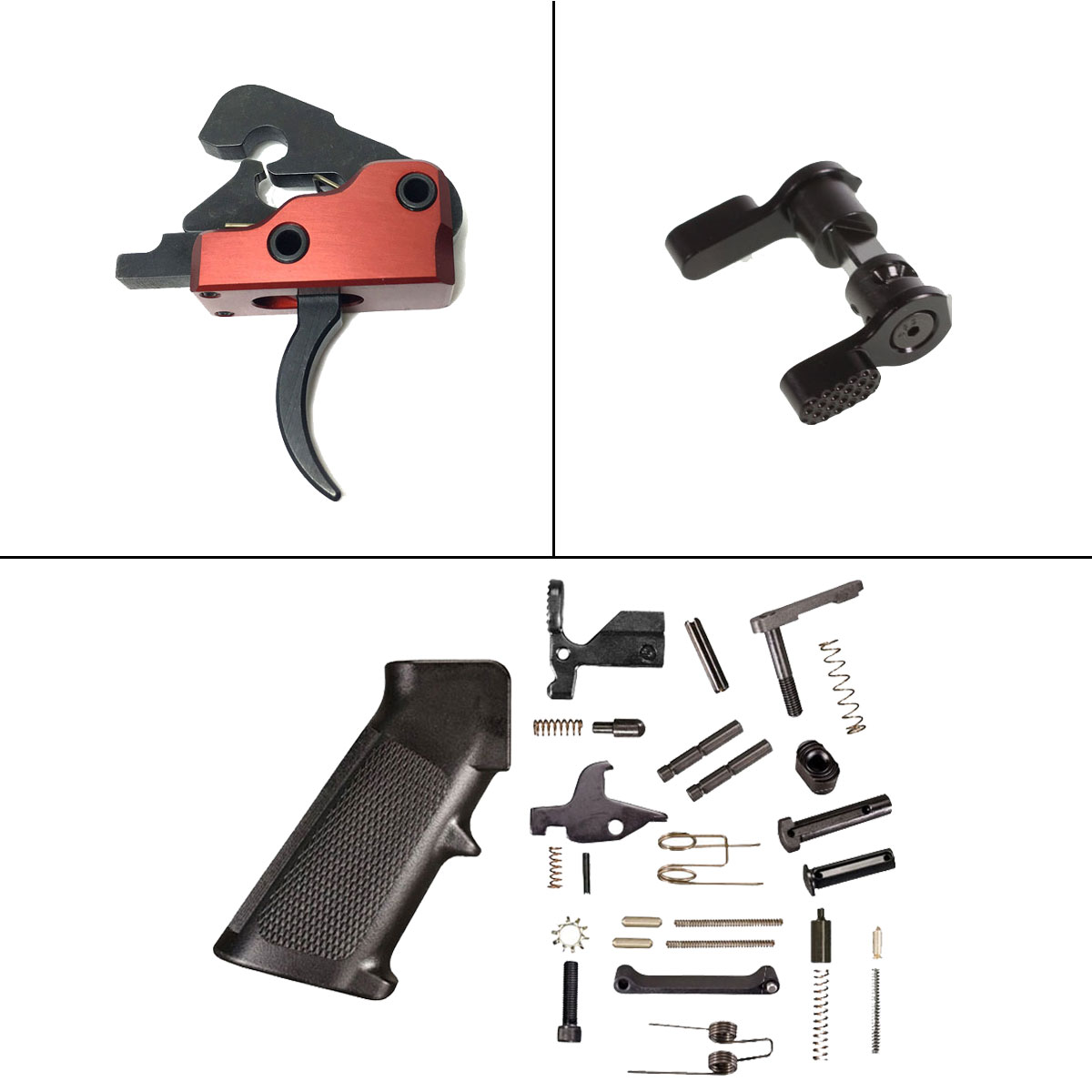 Trigger Upgrade Kit: KAK Industry Lower Parts Kit + Davidson Defense Wasatch AR-15 M4 Drop-In Full Trigger System + Recoil Technologies AR-15 Ambi 60/90 Safety Selector