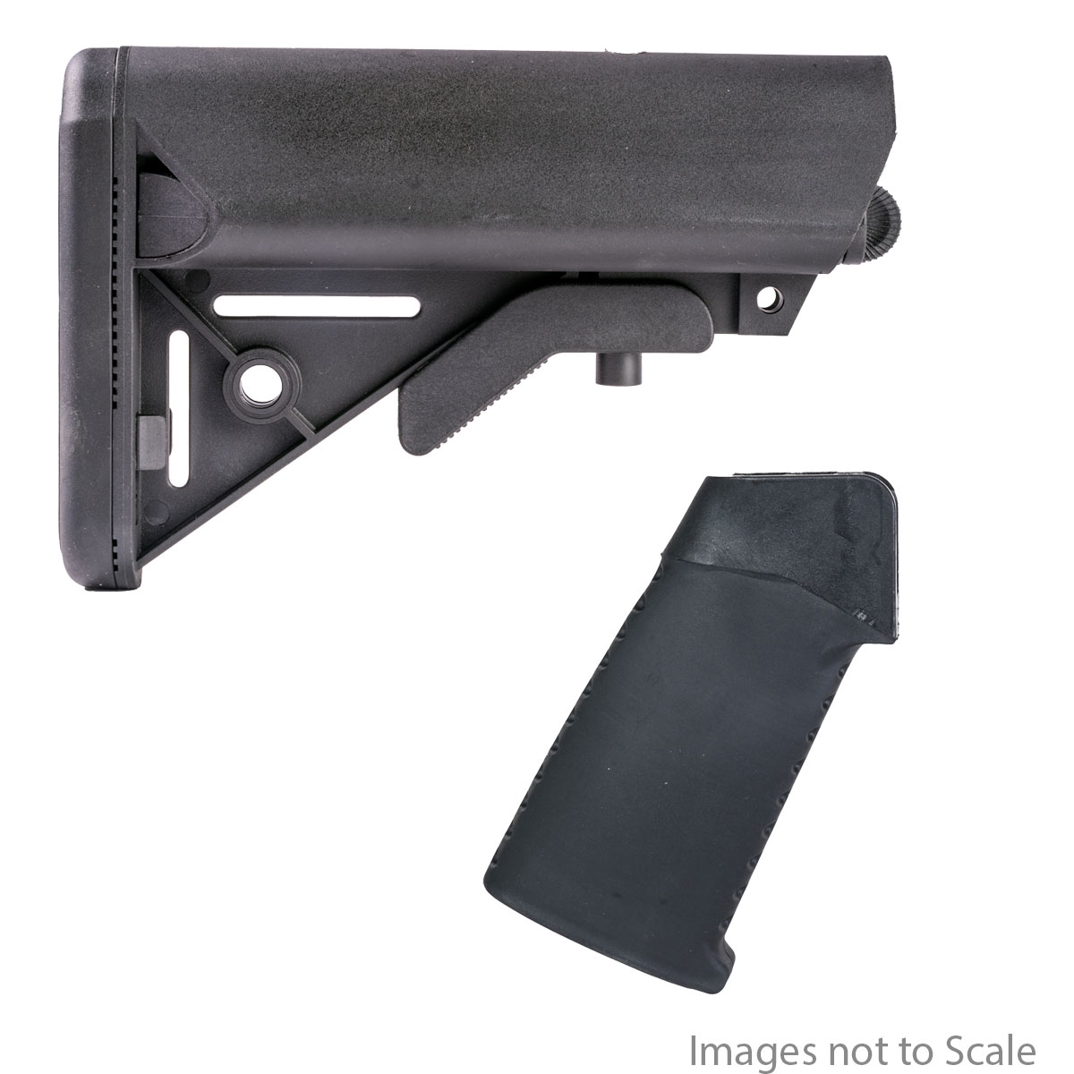 Furniture Upgrade Kit: Team Accessories Corp AR15 Grip Window Grip Straight Top Smooth/Ribbed Black  + Gauntlet Arms SOPMOD Style Collapsible Stock with Storage Compartments