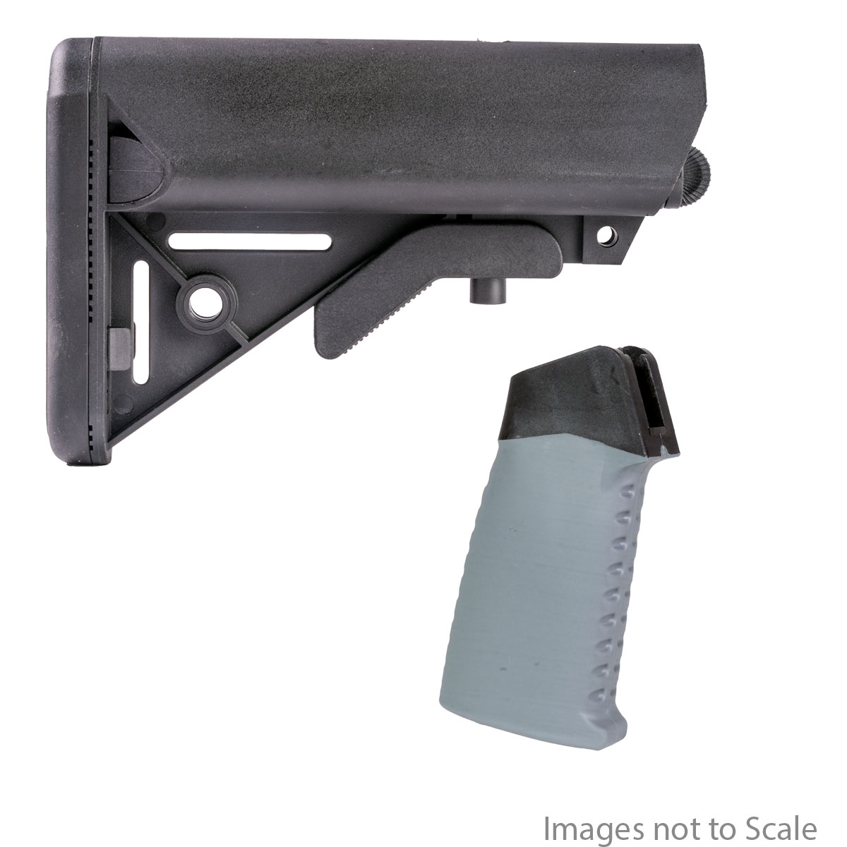 Furniture Upgrade Kit: Team Accessories Corp AR15 Grip Window Grip Straight Top Smooth/Ribbed Gray  + Gauntlet Arms SOPMOD Style Collapsible Stock with Storage Compartments