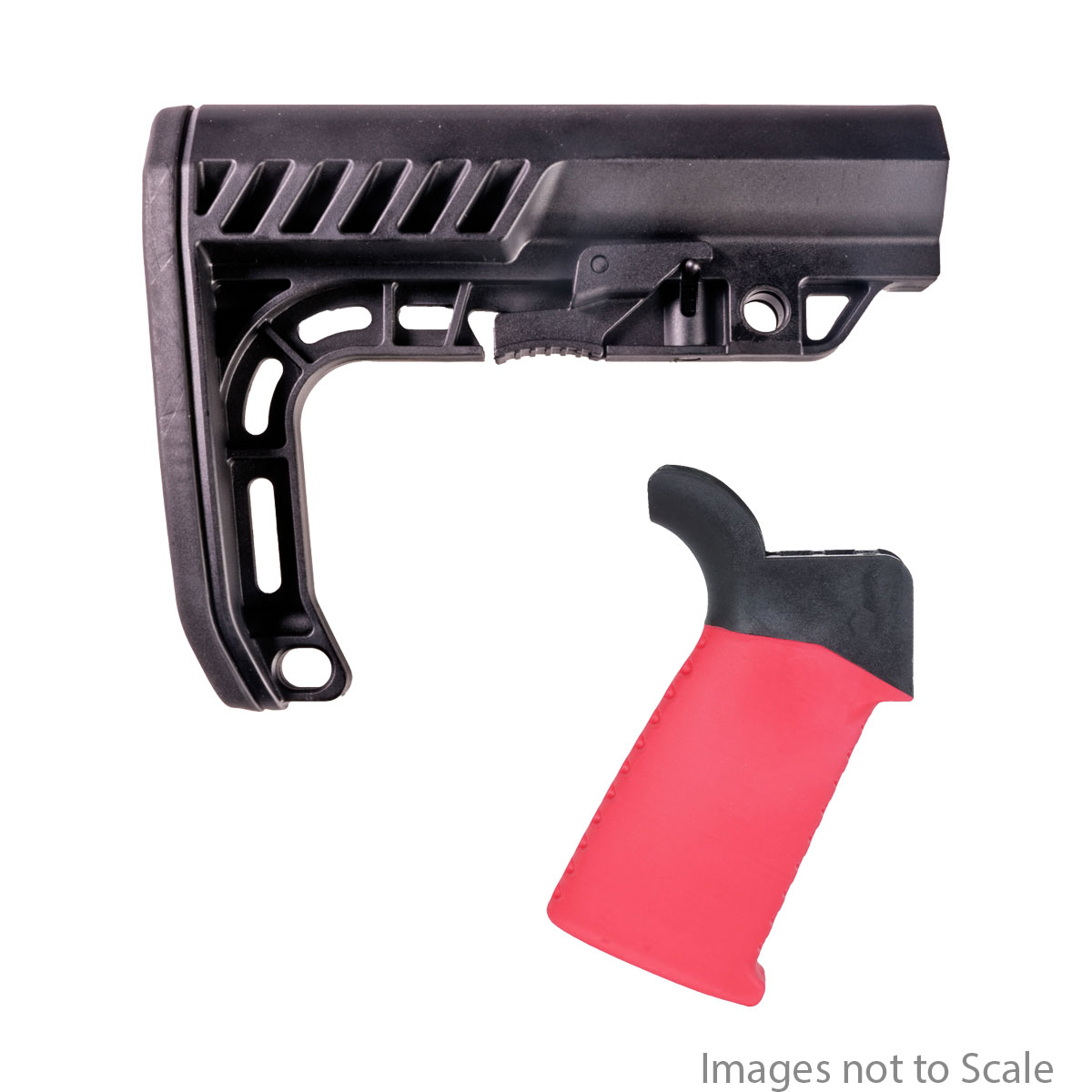 Furniture Upgrade Kit: Team Accessories Corp AR15 Grip Window Grip Flared Smooth/Ribbed Red + Gauntlet Arms Minimalist AR-15 Stock