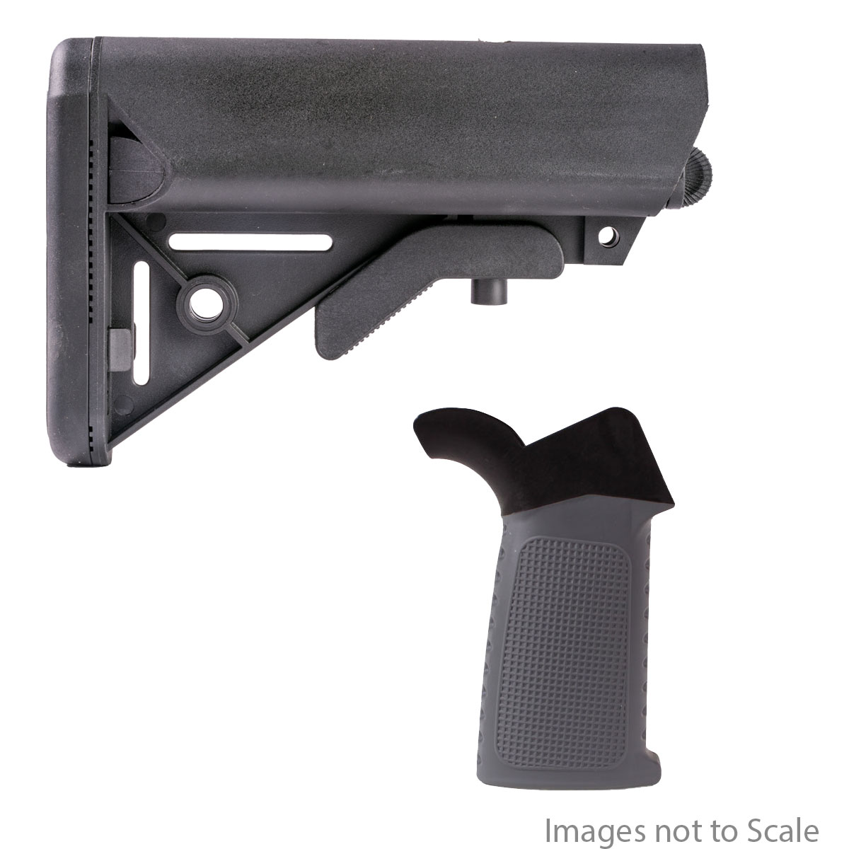 Furniture Upgrade Kit: Team Accessories Corp Grid Grip Flared Texture (gray)  + Gauntlet Arms SOPMOD Style Collapsible Stock with Storage Compartments