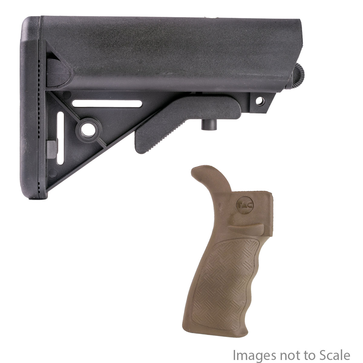 Furniture Upgrade Kit: Team Accessories Corp Over Molded Pistol Grip, Olive Drab + Gauntlet Arms SOPMOD Style Collapsible Stock with Storage Compartments