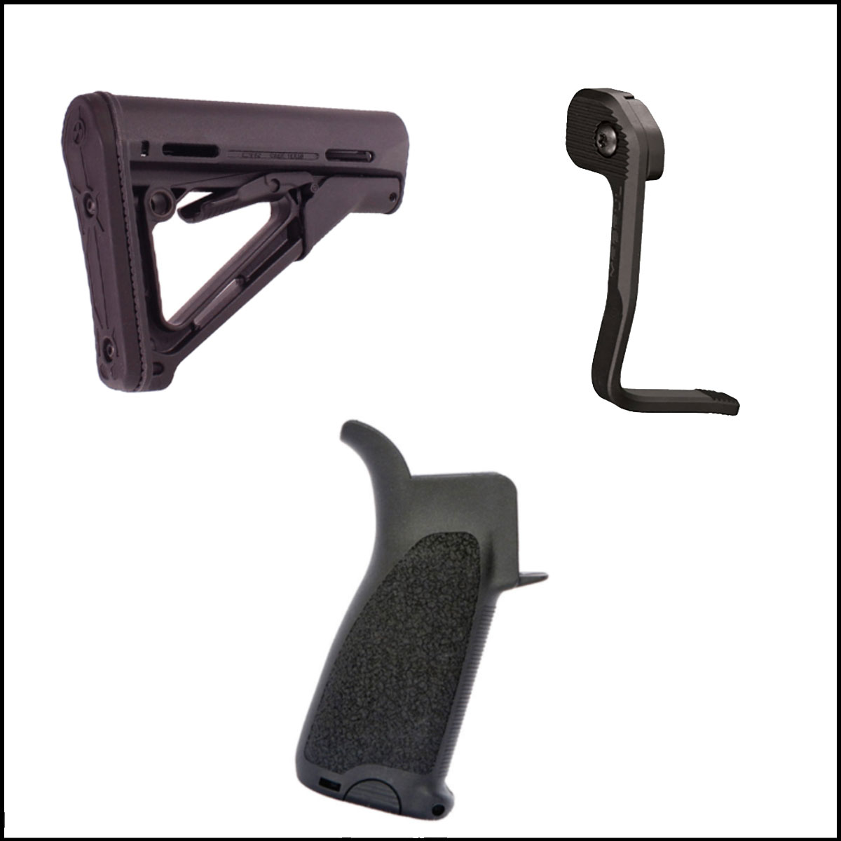 Furniture Kit: Magpul CTR Stock, Black, for Milspec Buffer Tube + BCM Gunfighter Black Mod 3 Grip + Magpul BAD Lever Extended Bolt Catch