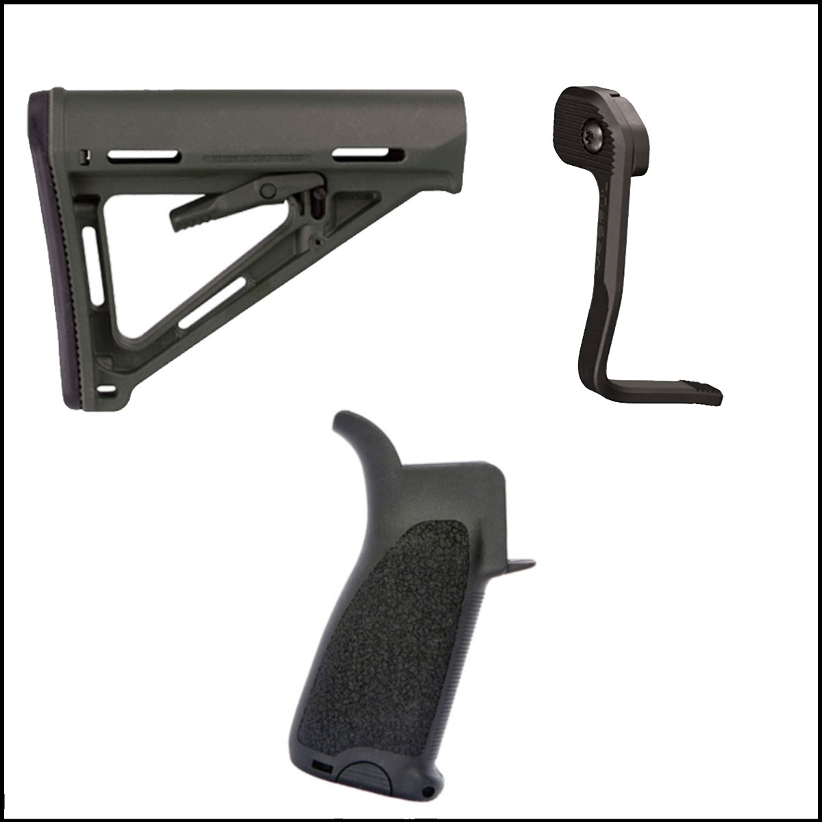 Furniture Kit: Magpul MOE Mil-Spec Collapsible AR-15 Carbine Synthetic Buttstock + BCM Gunfighter Black Mod 3 Grip + Magpul BAD Lever Extended Bolt Catch