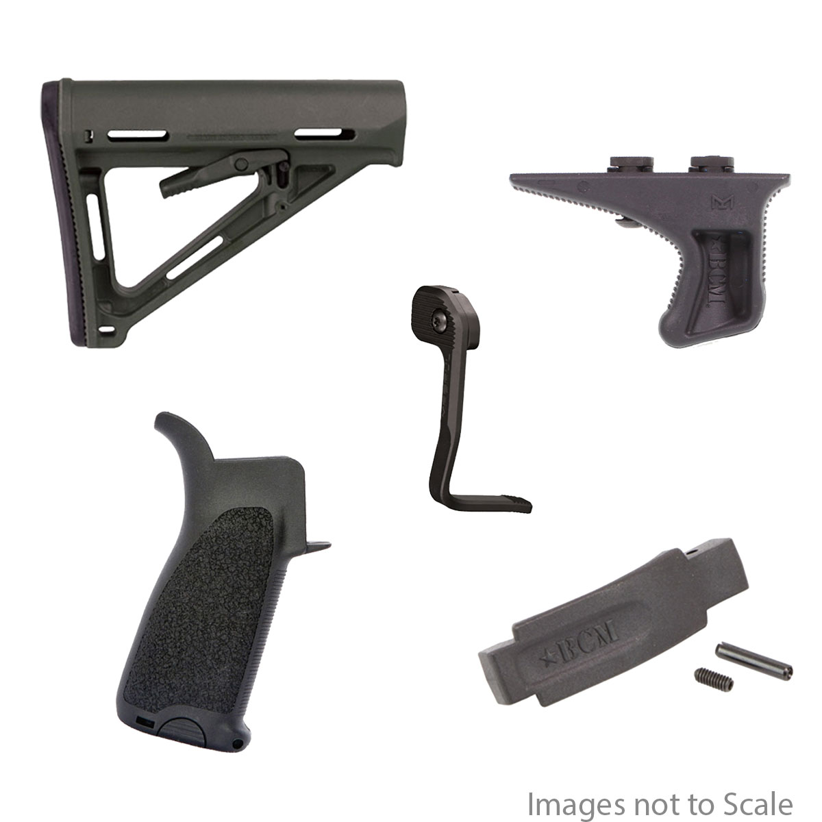 Furniture Kit: Magpul MOE Mil-Spec Collapsible AR-15 Carbine Synthetic Buttstock + BCM Gunfighter Black Mod 3 Grip + Magpul BAD Lever Extended Bolt Catch + BCM Kinesthetic Angled Grip + BCM Gunfighter AR-15 Trigger Guard - Black