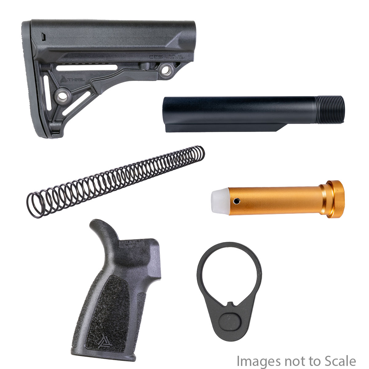 Finish Your Lower Kit: THRIL Combat Competition Stock + Mil-Spec Heavy-Duty 6-Position Buffer Tube + AR-15 Carbine Recoil Spring + Mil-Spec Receiver End Plate + AR-15 Standard Carbine Recoil Buffer + Thril Rugged Tactical Grip