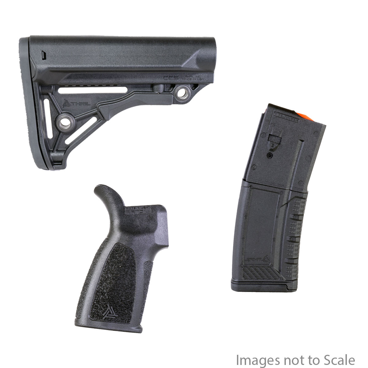 Furniture Kit: Thril THRIL Combat Competition Stock + Thril Rugged Tactical Grip 19.5 degree angle  + Thril PMX AR-15 .223 / 5.56 30-Round Magazine