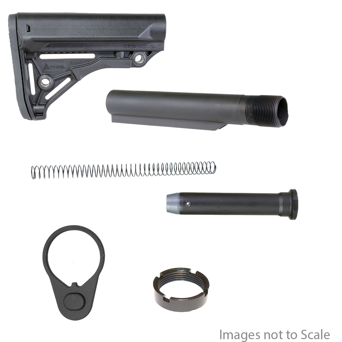 Buffer Tube Kit: KAK Industry 9 Position A5 Length, Long-Carbine, Extended Buffer Tube  + THRIL Combat Competition Stock + KAK Industry A5 Long Carbine H1 M16 Buffer + Omega Mfg. AR-15 A2 Rifle Spring  + Recoil Technologies AR-15 Carbine Castle Nut + US T