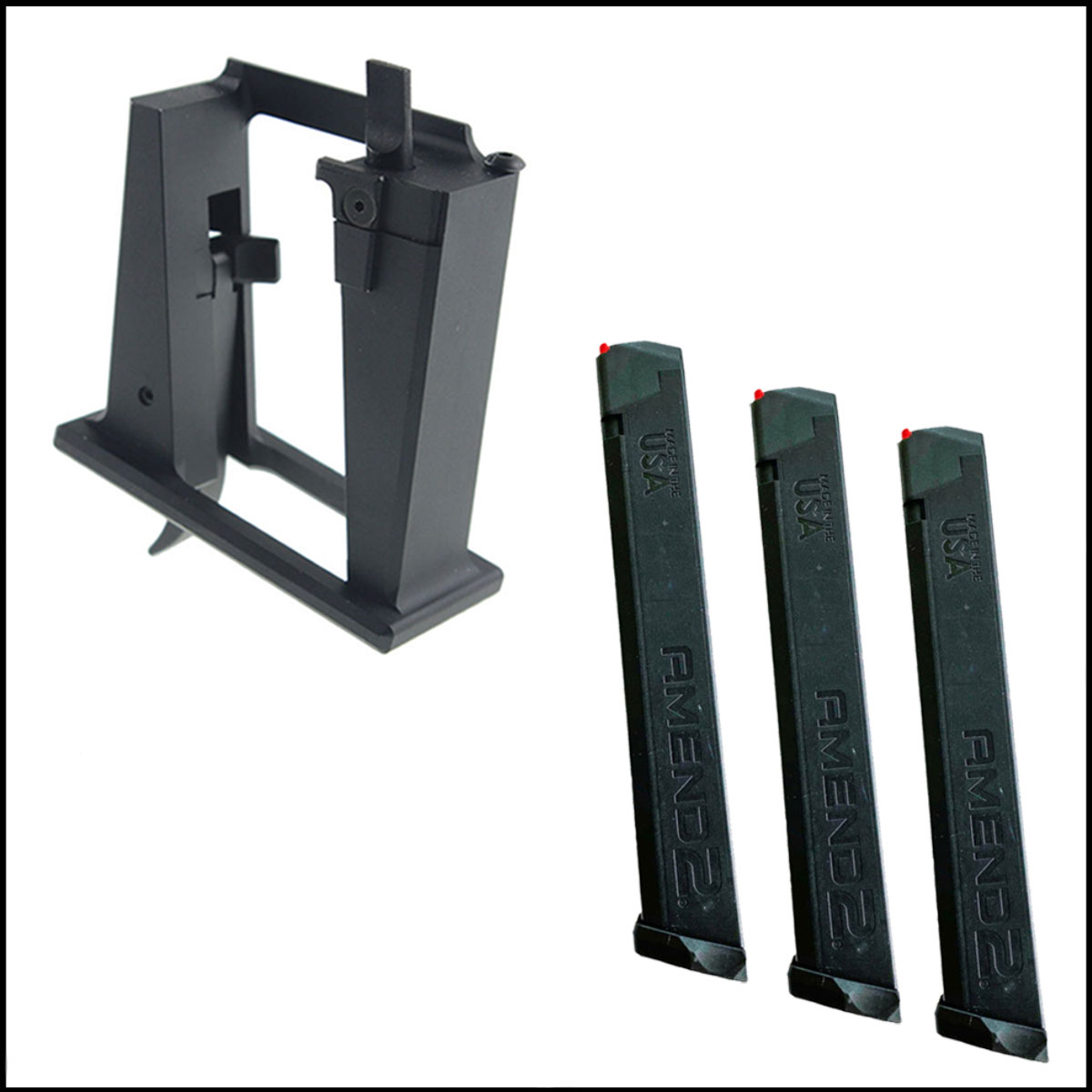 Conversion kit + Magazine combo: Sylvan Arms AR-15 9mm Magwell Adapter for Glock Magazines  + Amend2 A2-Stick 9mm 34-Round Black Magazine, G19 Compatible, 3-Pack