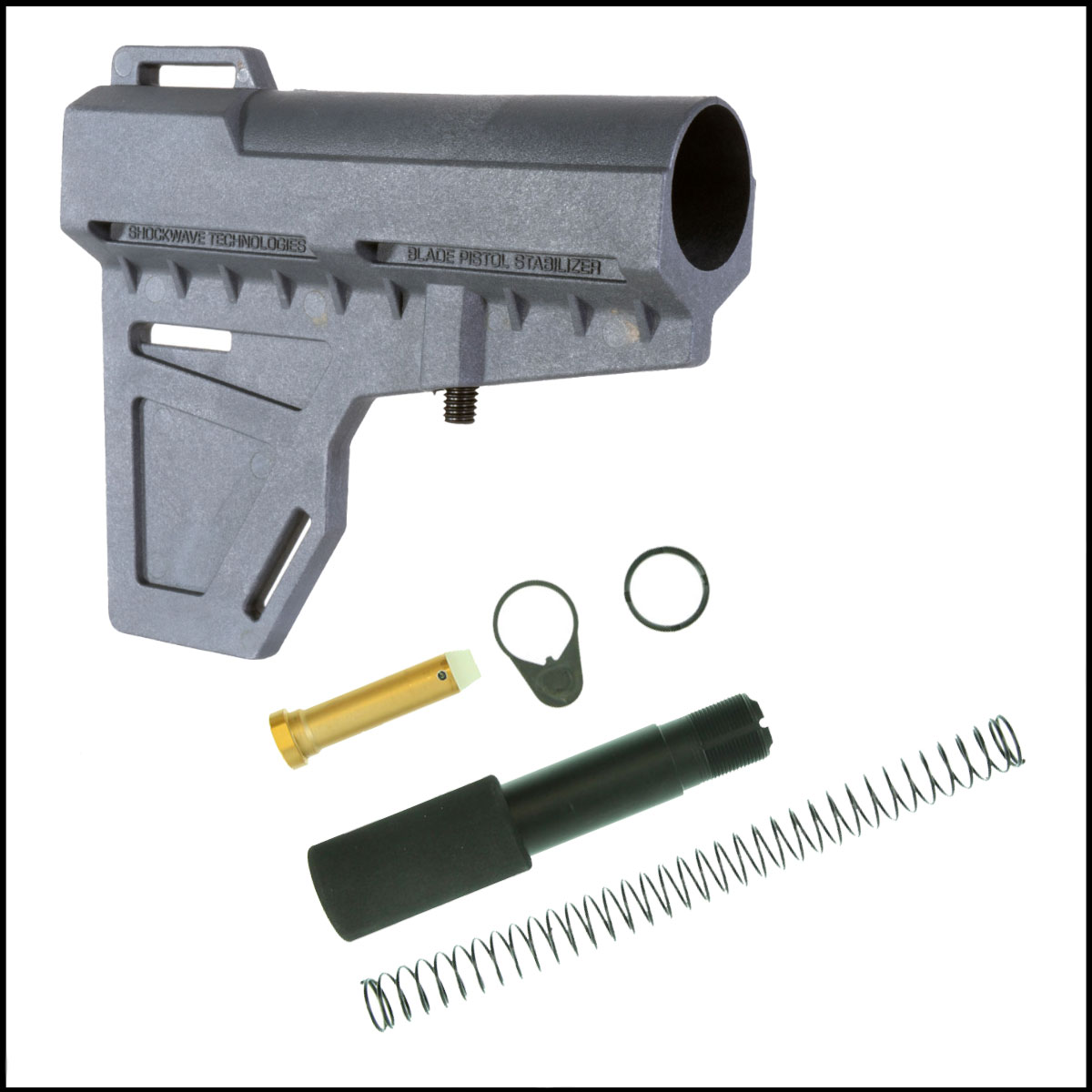Stock + Buffer Tube Combo: KAK Industry KAK Blade - Shockwave - Grey  + Omega Mfg. Heavy Duty Pistol Buffer Kit