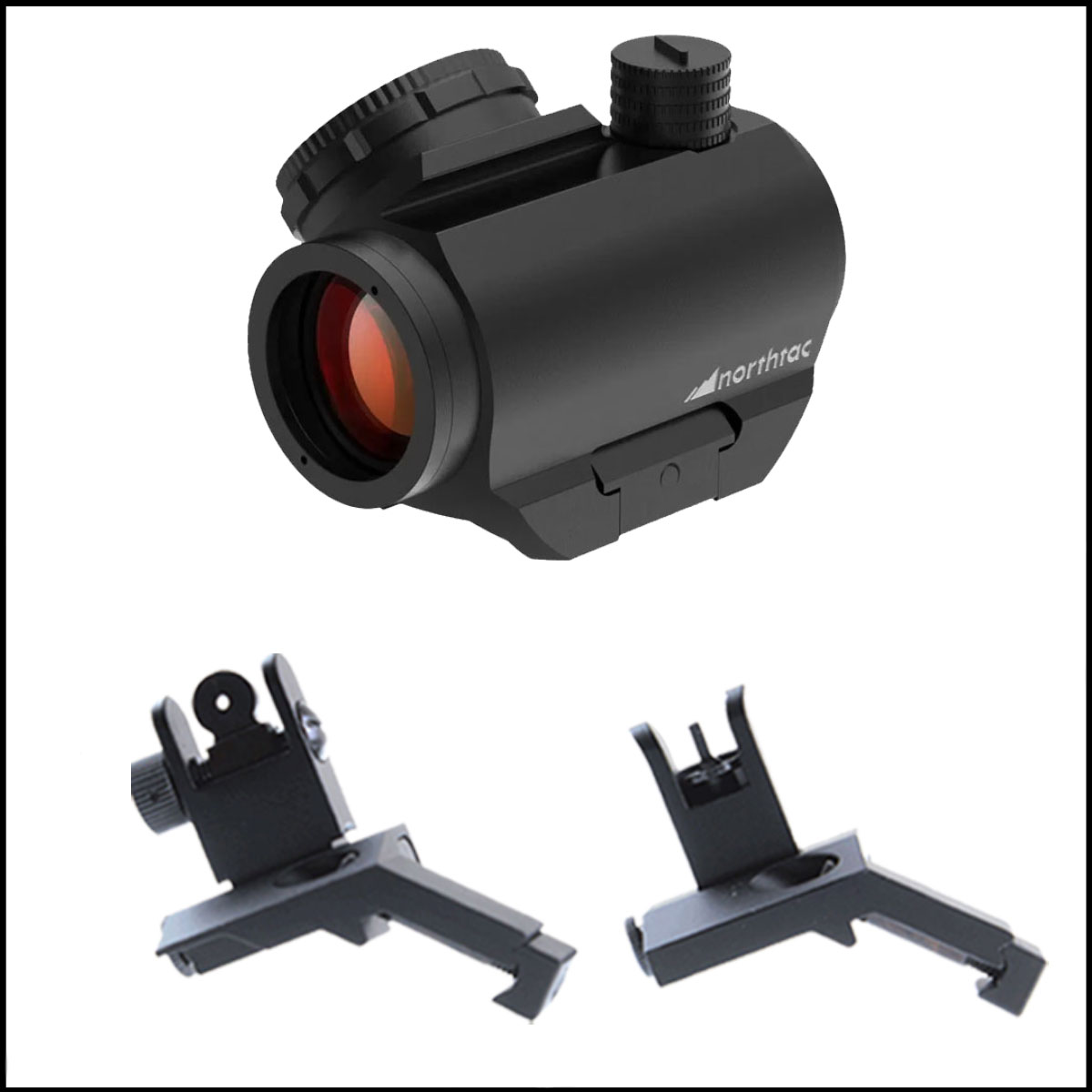 Sights and Optic Combo: FLX01 Red Dot Sight Red Dot + US Tactical 45 Degree Offset Spring Loaded Flip-Up Sight Set
