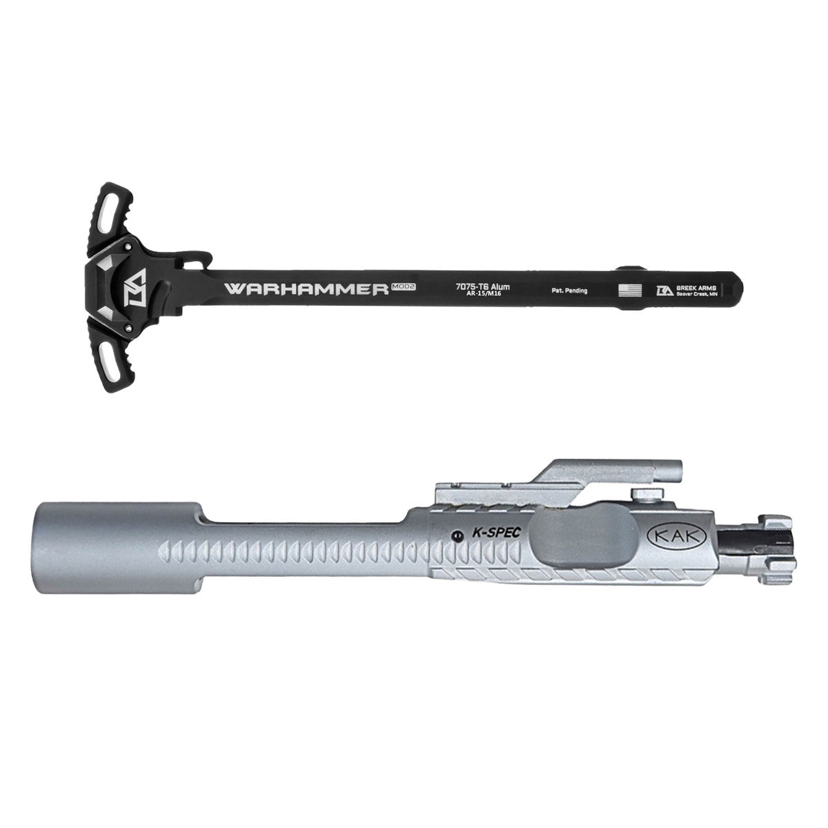  AR-15 BCG K-SPEC Enhanced, 5.56/.300 BLK, Chrome, Dual Ejector, Sand Cuts w/ Breek Arms Warhammer MOD2 MICRO Ambi Charging Handle, Black