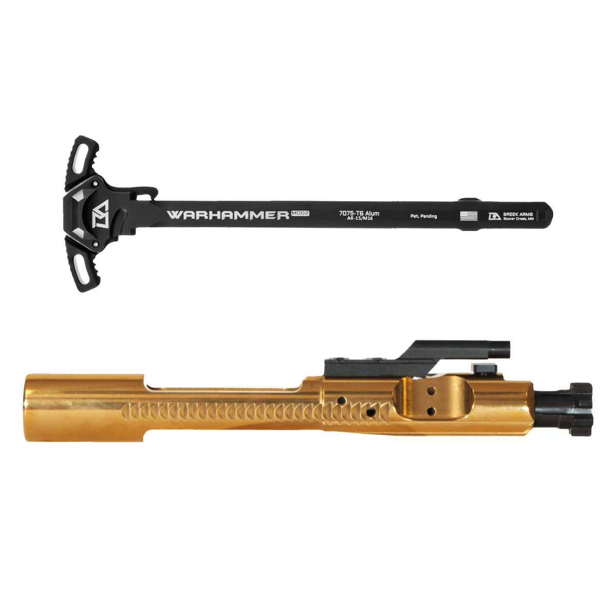  AR-15 BCG Hybrid Titanium Nitride 5.56 BCG - TiN Carrier, Nitride Key and Bolt w/ Breek Arms Warhammer MOD2 MICRO Ambi Charging Handle, Black