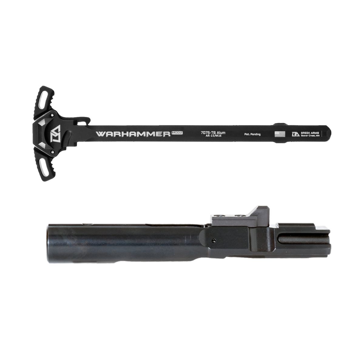  Davidson Defense 9MM Nitride Bolt Carrier Group 8620 Alloy Steel w/ Breek Arms Warhammer MOD2 MICRO Ambi Charging Handle, Black