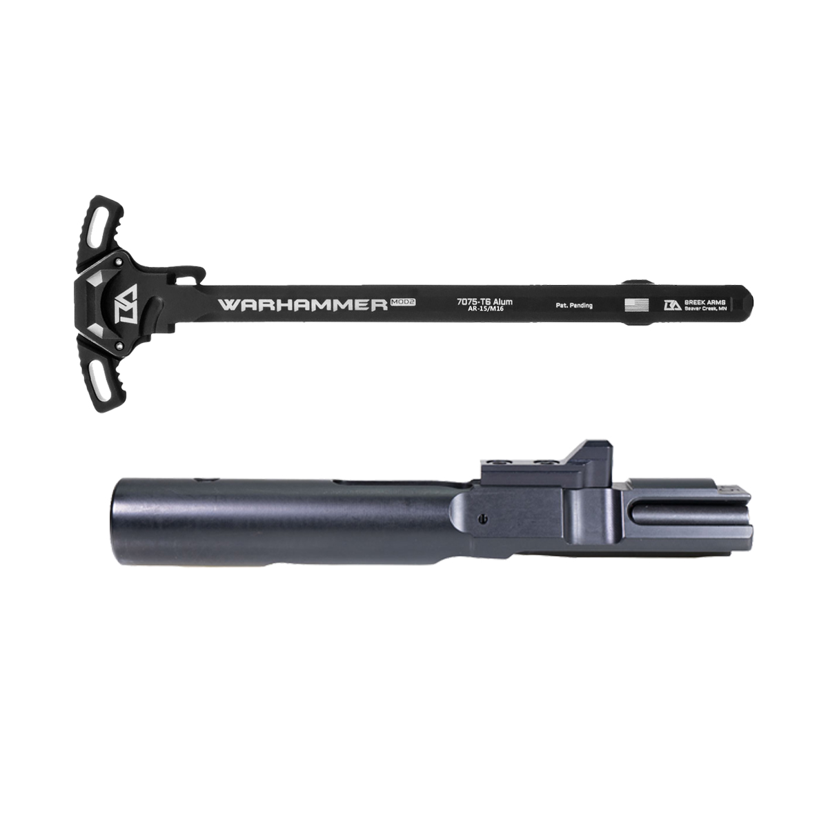  Recoil Technologies PCC AR Bolt Assembly for .45 ACP w/ Breek Arms Warhammer MOD2 MICRO Ambi Charging Handle, Black