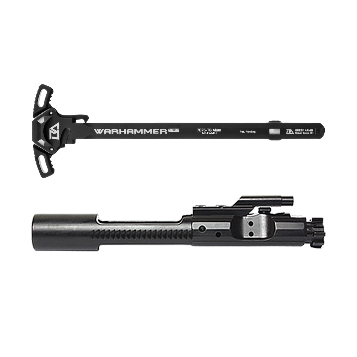  Recoil Technologies AR-15 5.56/.223/.300/.350 Complete Bolt Carrier Group w/ Breek Arms Warhammer MOD2 MICRO Ambi Charging Handle, Black