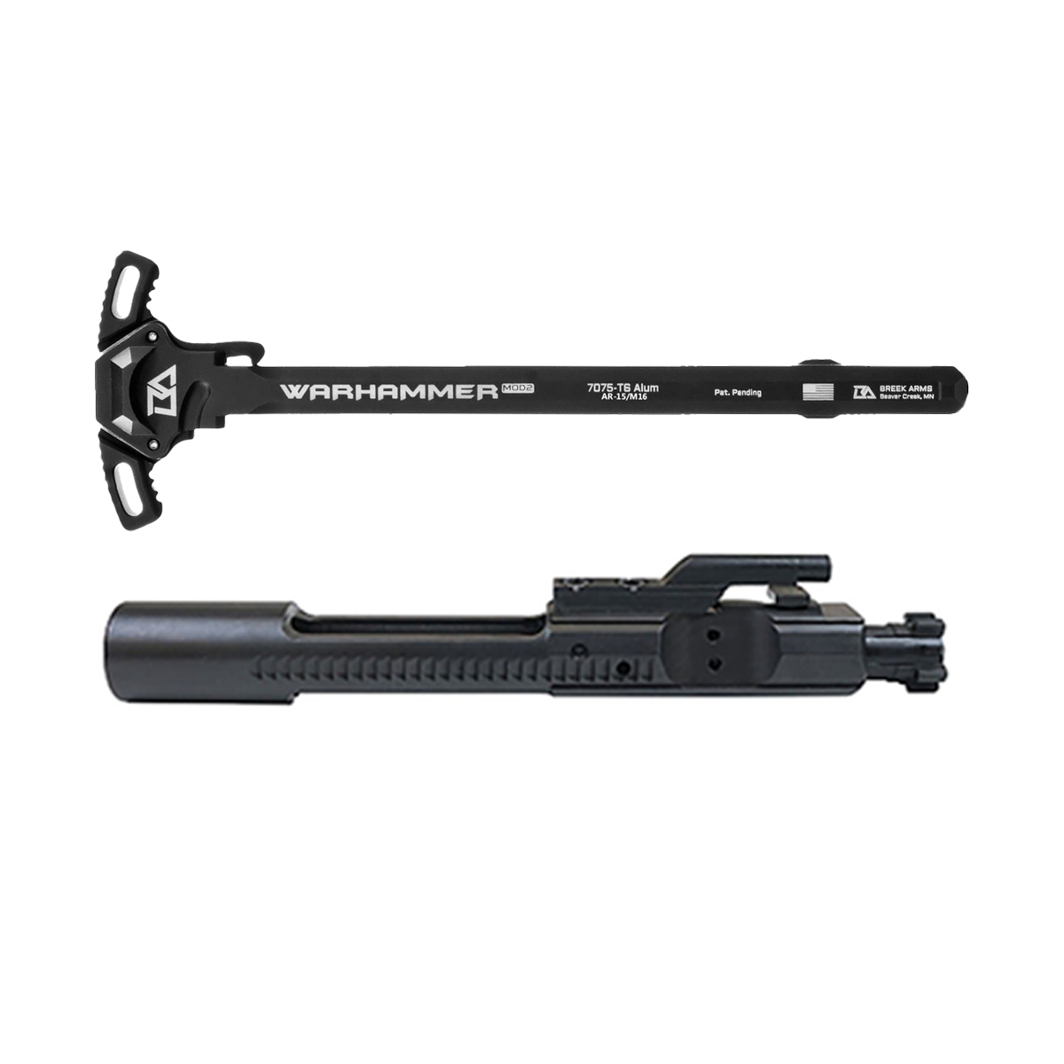  US Tactical Ind. AR-15 6.5 Grendel II QPQ Nitride Complete Bolt Carrier Group w/ Breek Arms Warhammer MOD2 MICRO Ambi Charging Handle, Black
