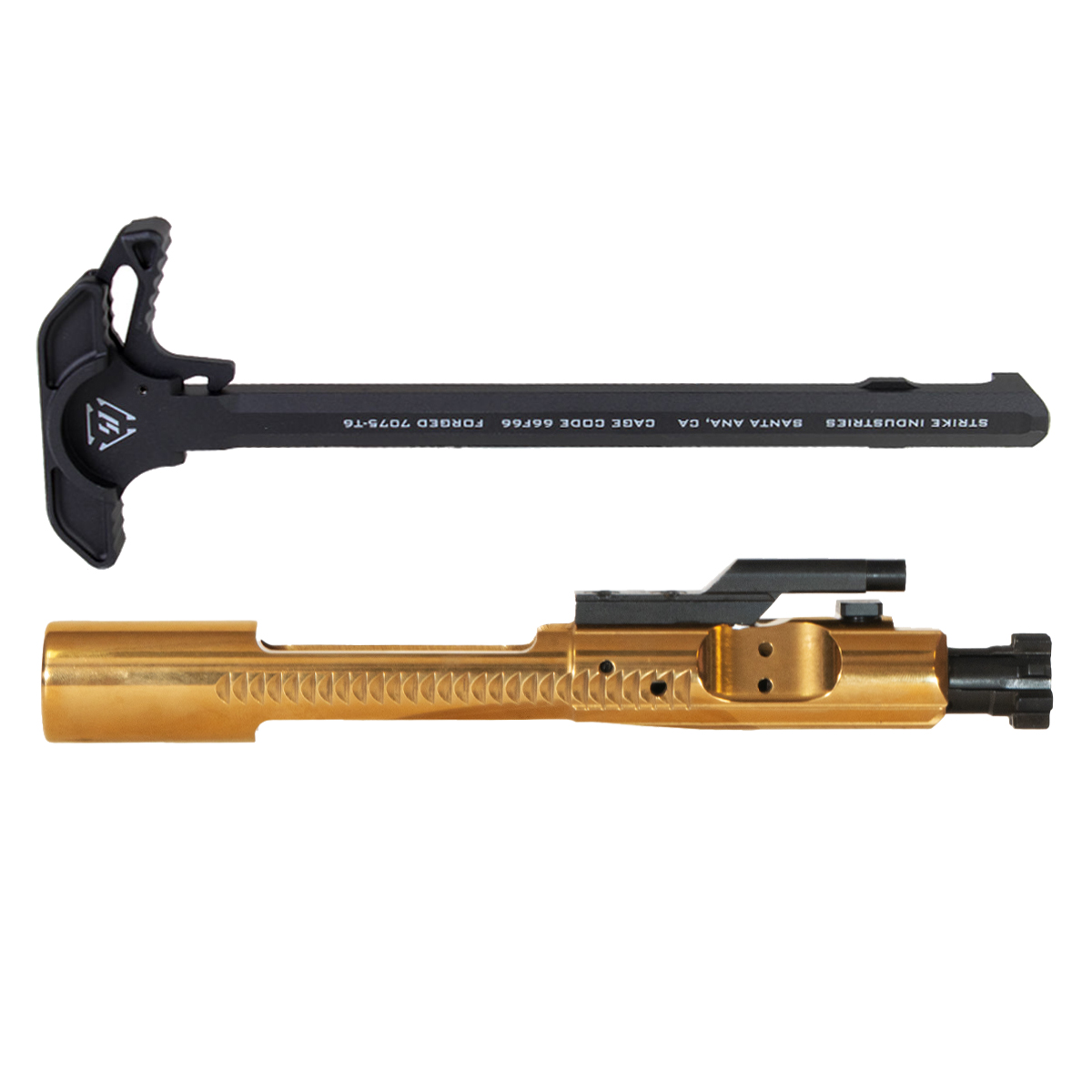  Strike Industries Black Extended Charging Handle with the Davidson Defense Gold/Nitride 5.56 BCG Combo