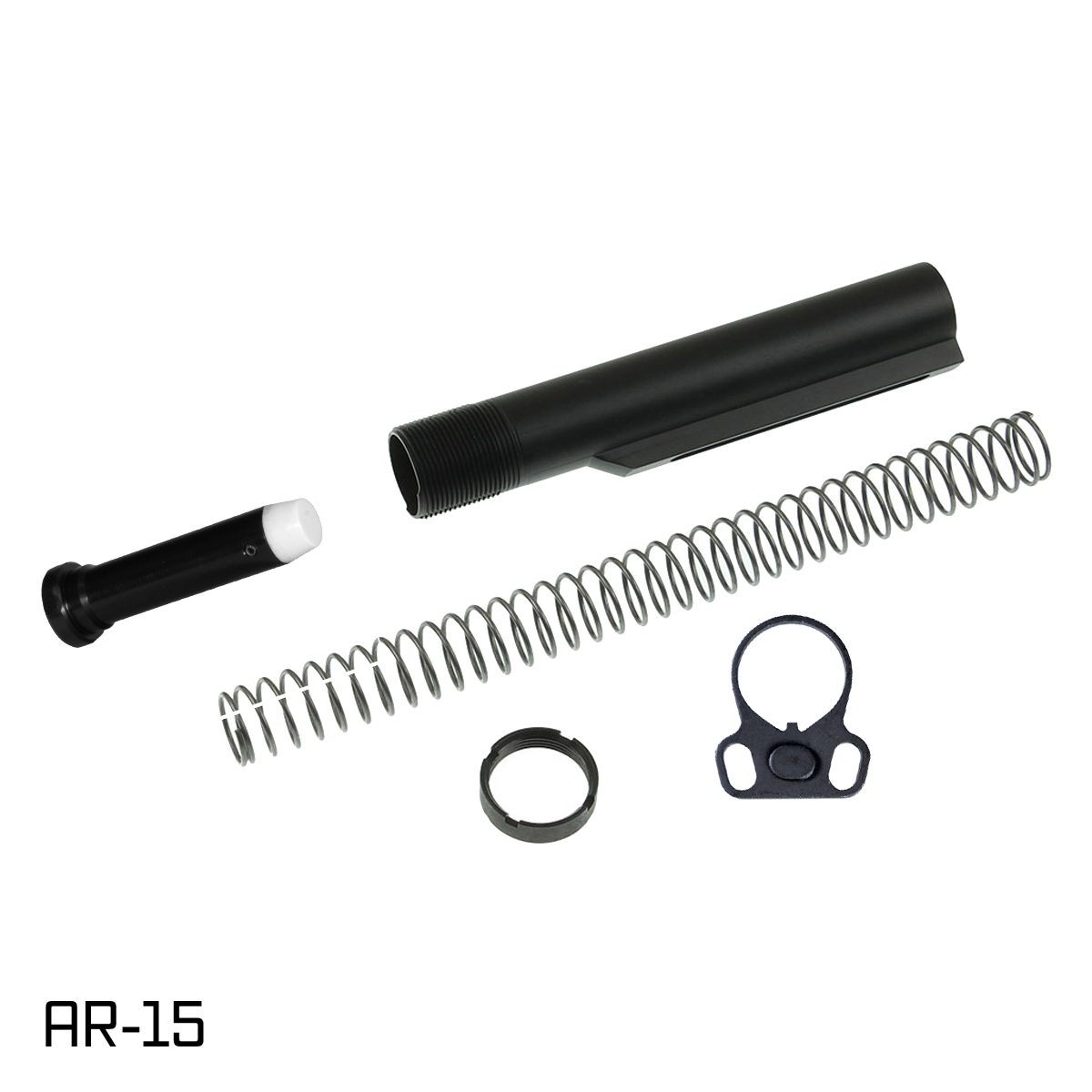 Davidson Defense AR-15 Mil-Spec Buffer Tube Kit, 7075-T6 Dry Film Coated Carbine Buffer Tube, H1 3.8oz Carbine Buffer, Recoil Spring, Ambidextrous Sling Adapter End Plate, Castle Nut