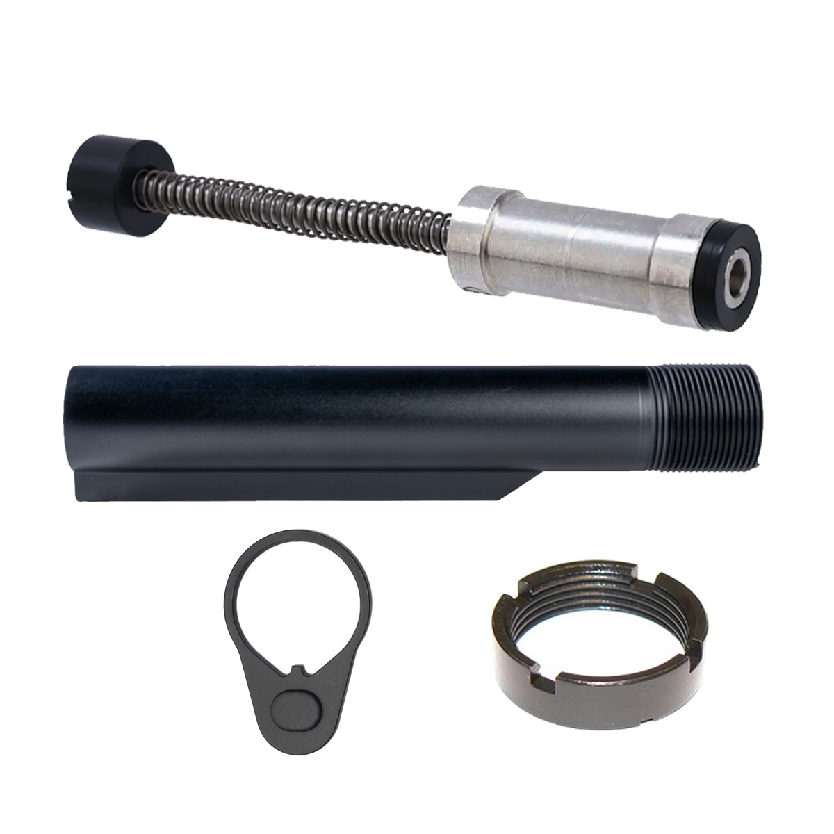 Davidson Defense Mil-Spec Buffer Tube Kit, 7075-T6 Dry Film Coated Carbine Buffer Tube, Armaspec H3 Gen3 5.6oz Sound Mitigation Buffer, Castle Nut & End Plate