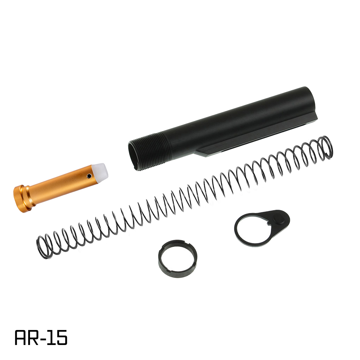 Davidson Defense AR-15 Mil-Spec Buffer Tube Kit, 7075-T6 Dry Film Coated Carbine Buffer Tube, 3oz Buffer, Flatwire Recoil Spring, Castle Nut & End Plate