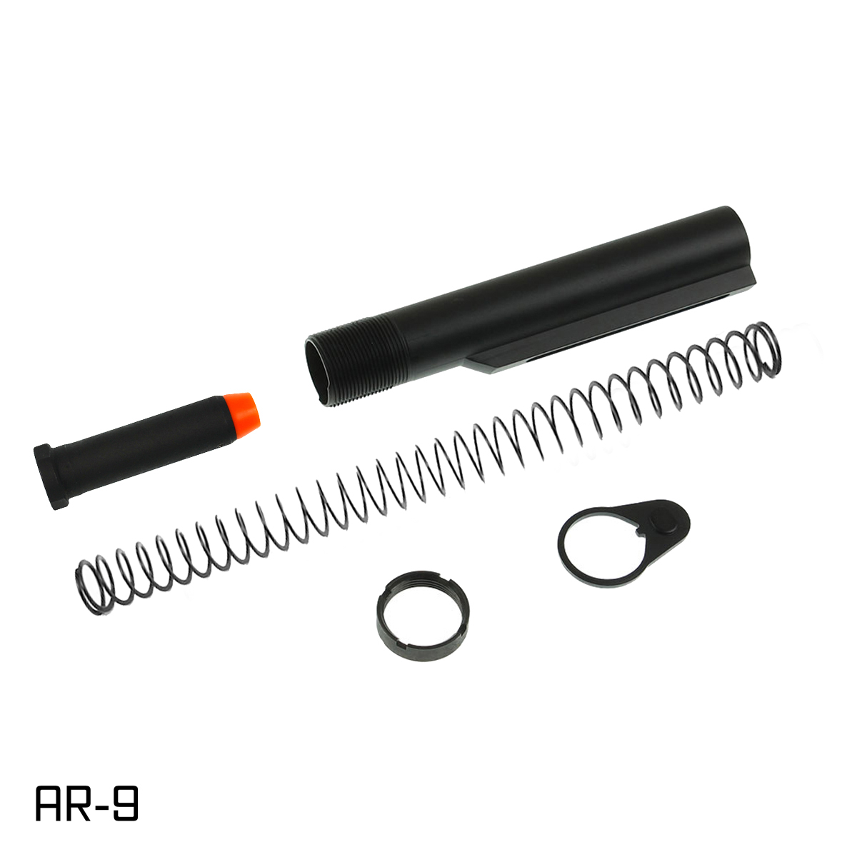 Davidson Defense AR-9 Mil-Spec Buffer Tube Kit, 7075-T6 Dry Film Coated Carbine Buffer Tube, 5.5oz Buffer, Flatwire Recoil Spring, Castle Nut & End Plate