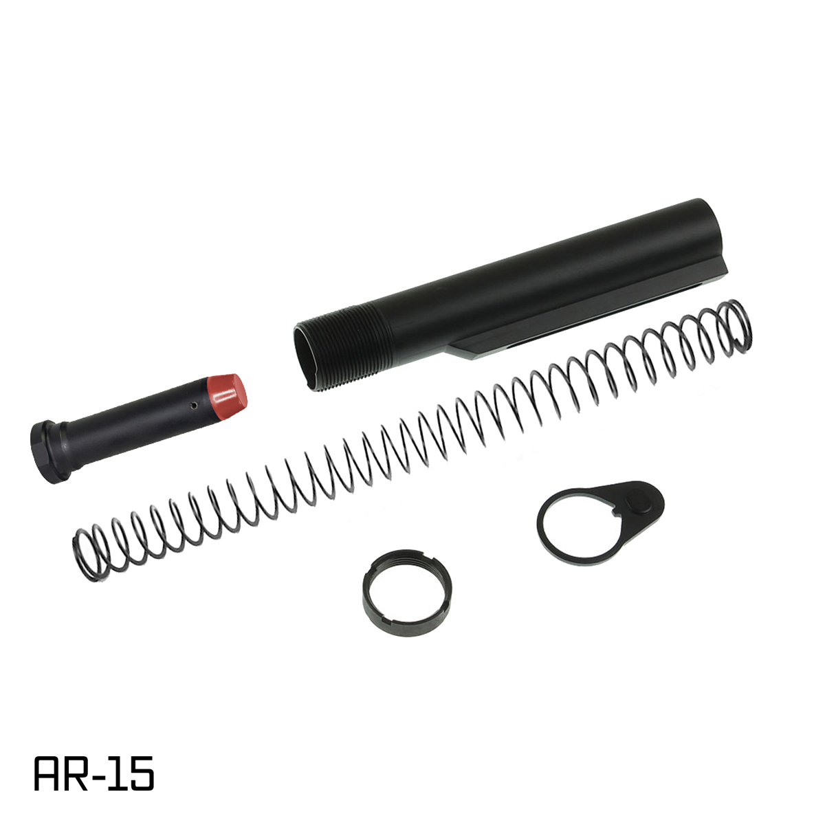 Davidson Defense AR-15 Mil-Spec Buffer Tube Kit, 7075-T6 Dry Film Coated Carbine Buffer Tube, 5.5oz H3 Buffer, Flatwire Recoil Spring, Castle Nut & End Plate