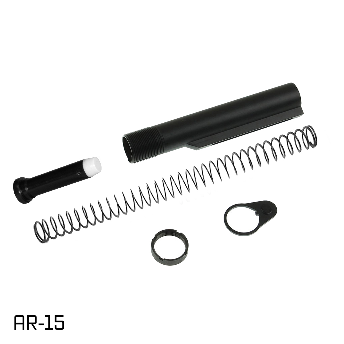 Davidson Defense AR-15 Mil-Spec Buffer Tube Kit, 7075-T6 Dry Film Coated Carbine Buffer Tube, H1 3.8oz Carbine Buffer, Flatwire Recoil Spring, Castle Nut & End Plate