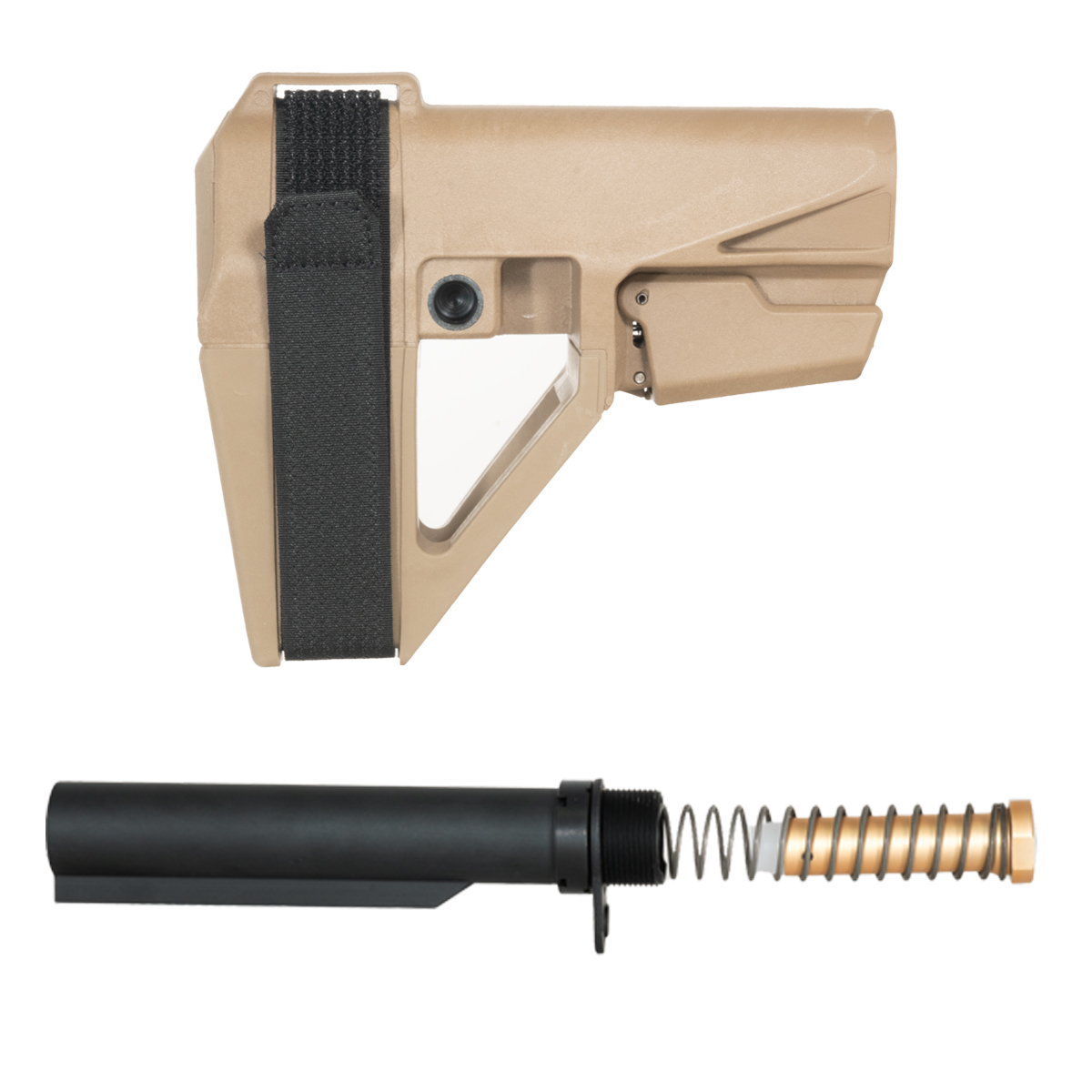  SB Tactical FDE SBA5 Pistol Stabilizing Brace Kit, Mil-Spec Heavy-Duty Carbine Buffer Tube, 3 oz Carbine Recoil Buffer, Recoil Spring, Castle Nut & End Plate