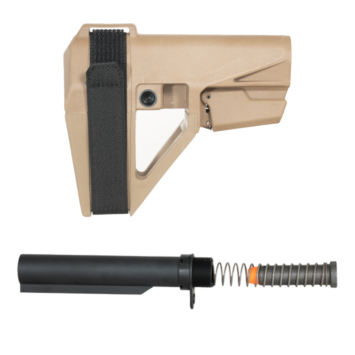  SB Tactical FDE SBA5 Pistol Stabilizing Brace Kit, Mil-Spec Heavy-Duty Carbine Buffer Tube, 5.5 oz Carbine Recoil Buffer, Recoil Spring, Castle Nut & End Plate