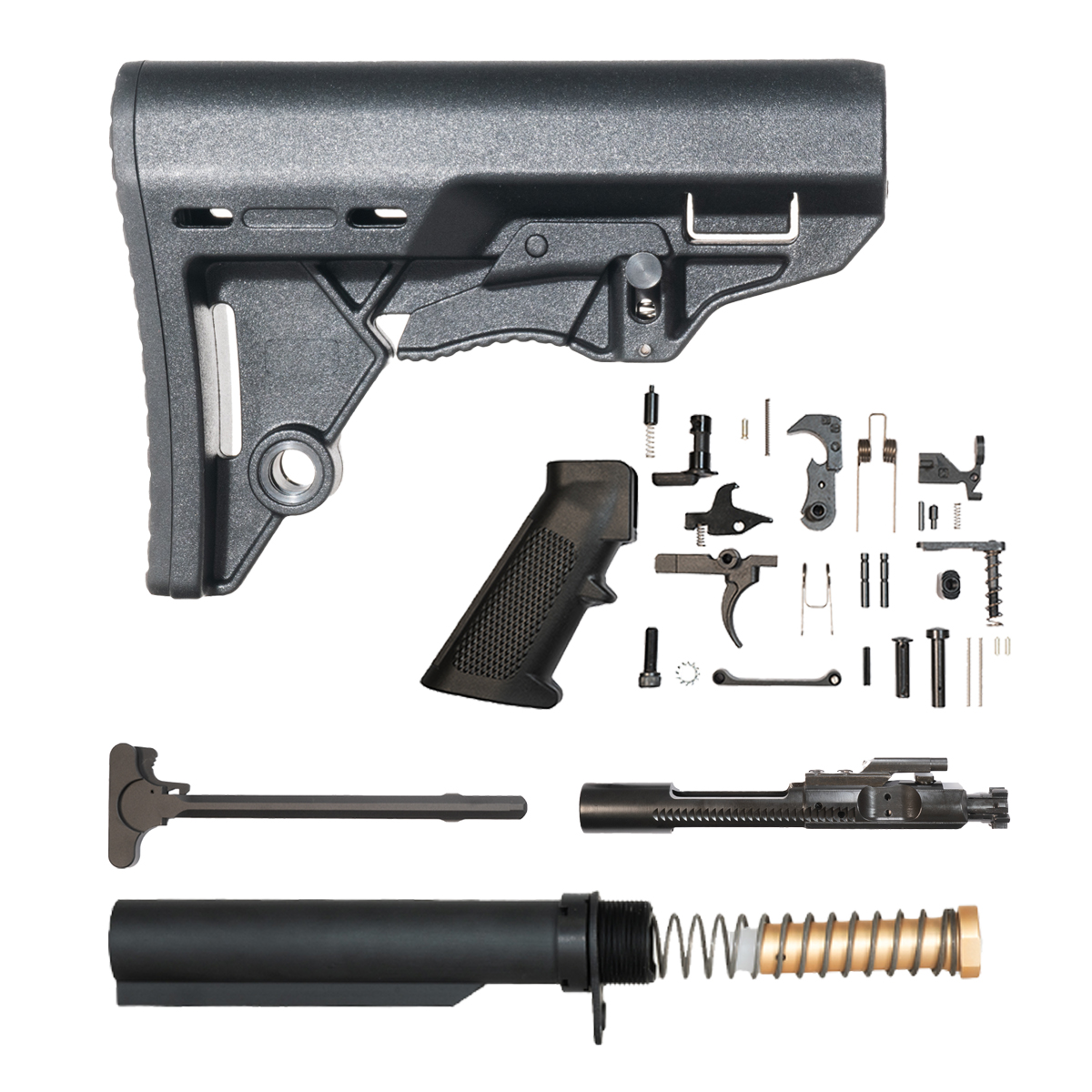 Davidson Defense AR-15 Scout Stock with Integrated QD Mount, Mil-Spec Lower Parts Kit, BCG, Charging Handle, Mil-Spec Buffer Tube Kit, 3 oz Carbine Buffer