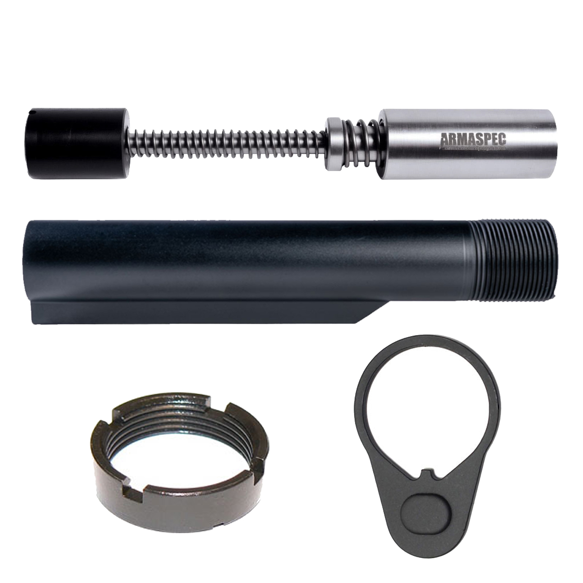  Armaspec 9mm 6.4oz Stealth Recoil Spring Carbine Buffer System Bundle, Dry Film Coated 7075-T6 Aluminum Black Carbine Buffer Tube