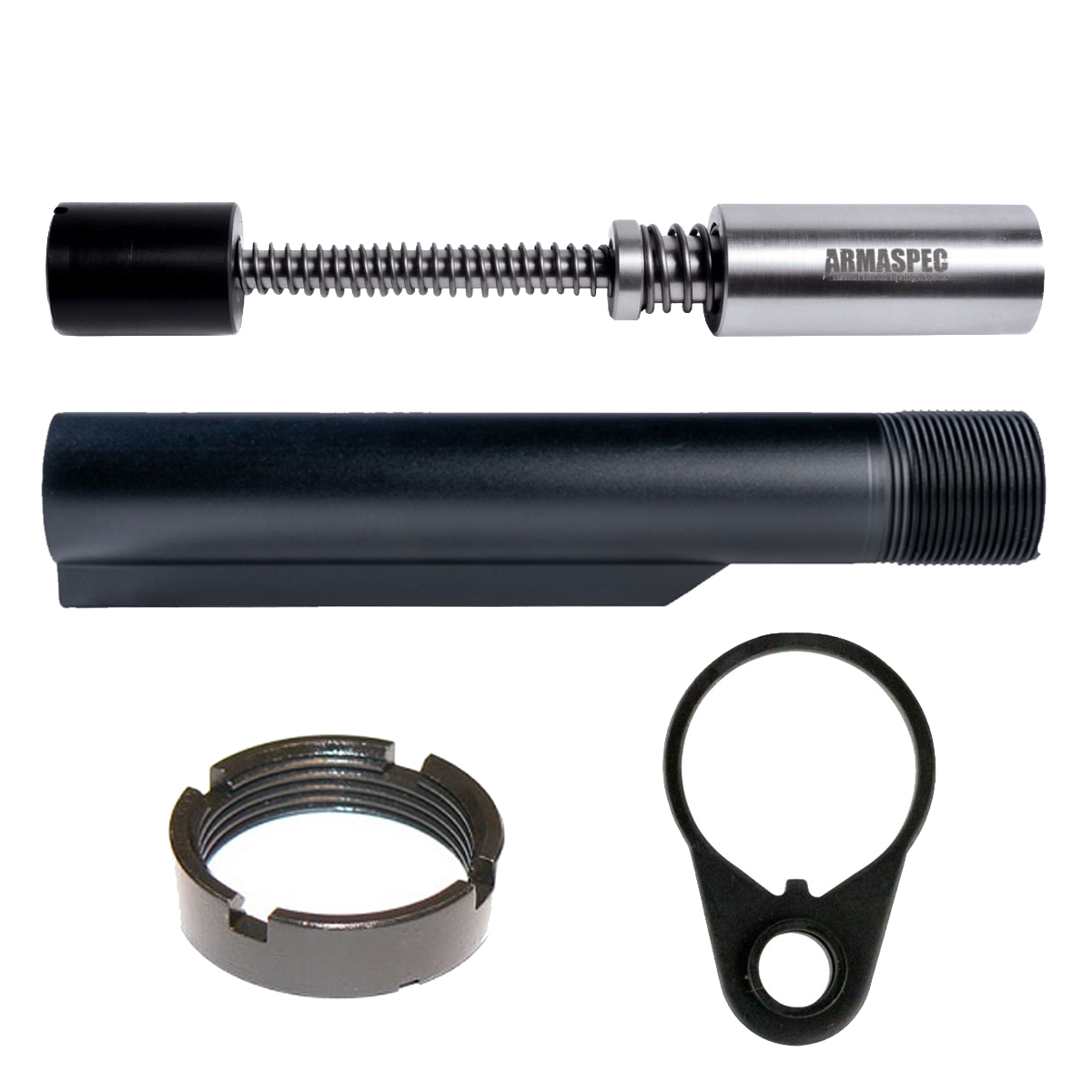  Armaspec 9mm 6.4oz Stealth Recoil Spring Carbine Buffer System Bundle, Ambidextrous QD Sling Swivel End Plate